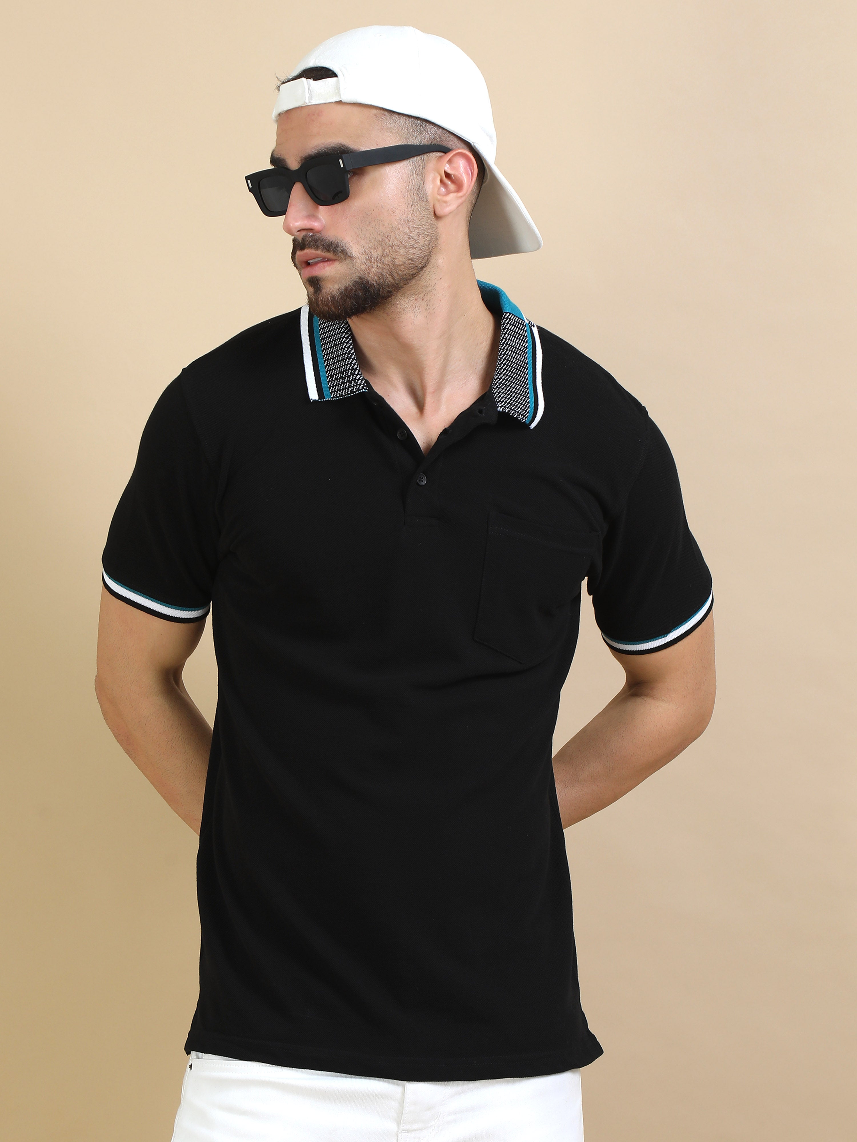 Black Printed Collar T Shirts  for men