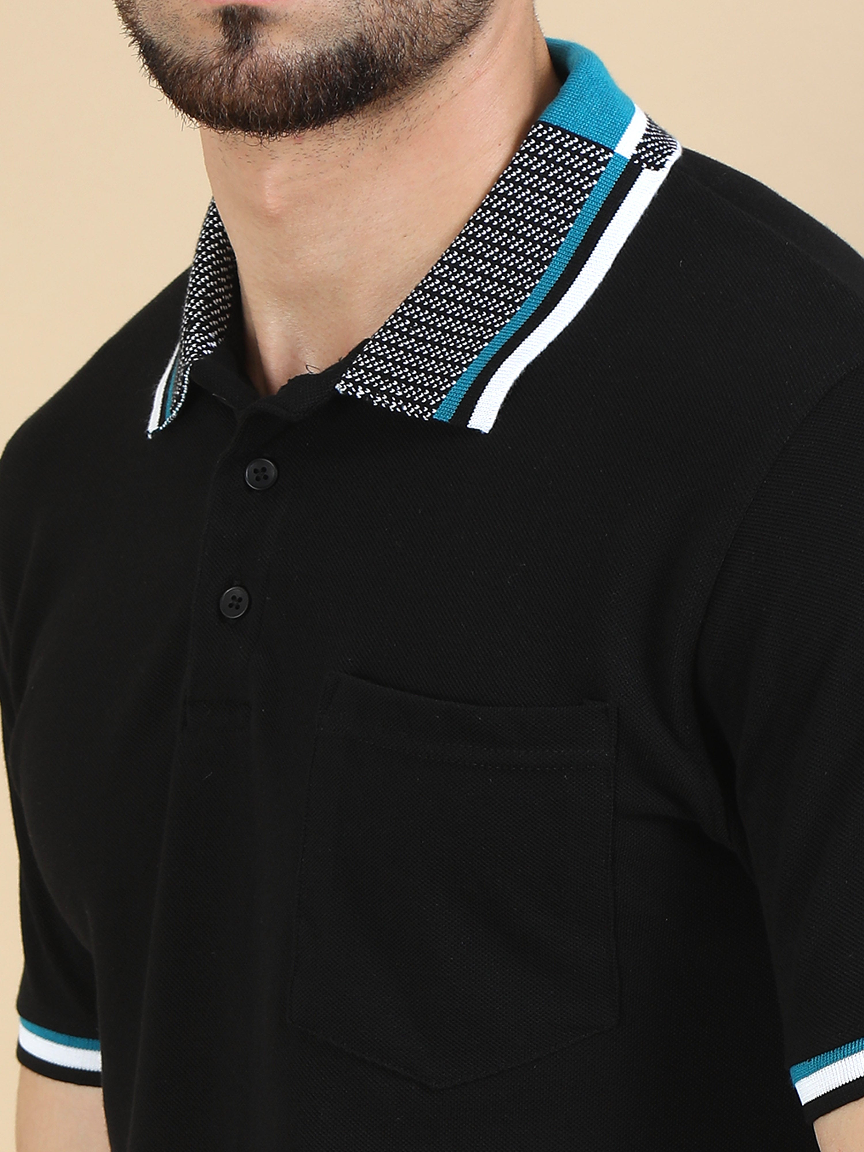 Black Printed Collar T Shirts  for men