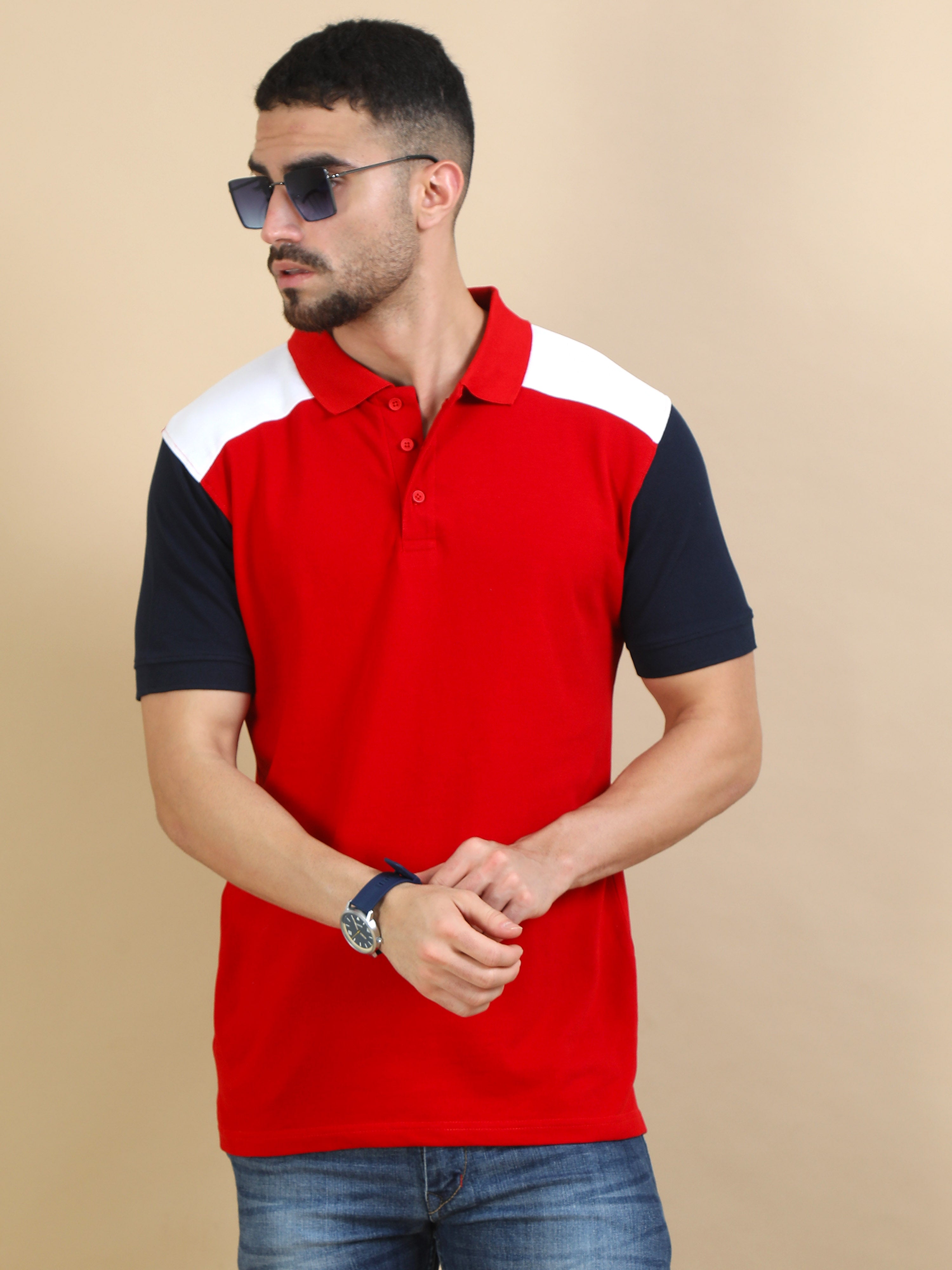 Desgin Red Panel T Shirt for Men