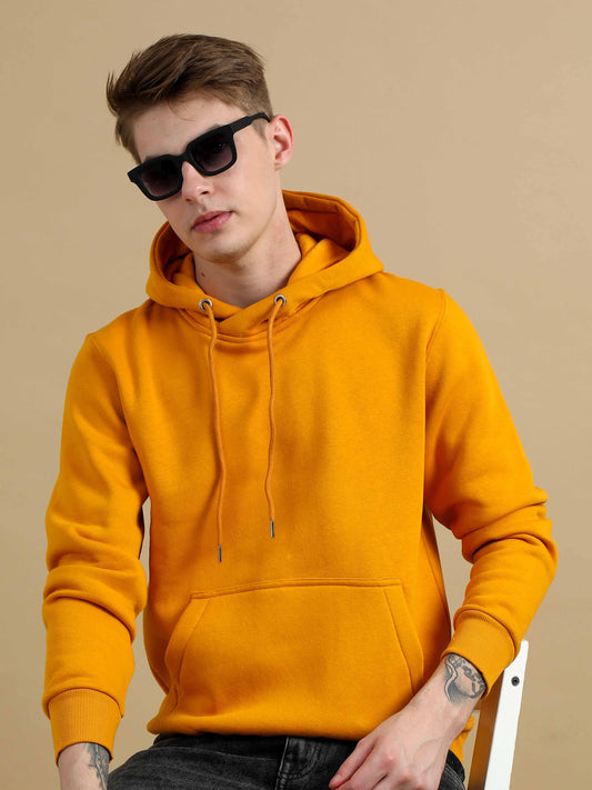 Cozy Peak Mustard Colour Hoodie For Men