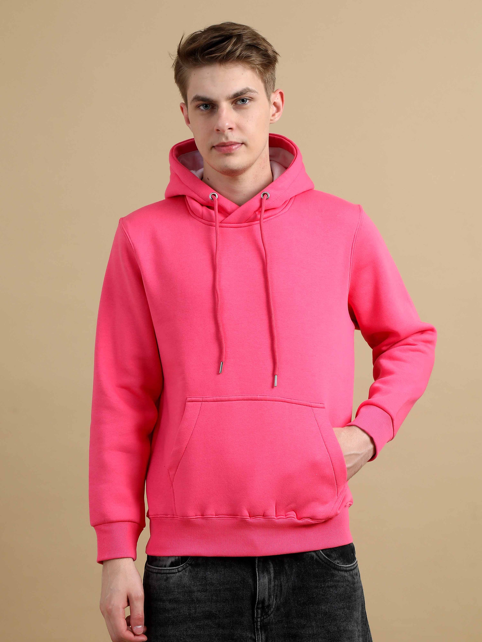 Cozy Peak Pink Colour Hoodie For Men