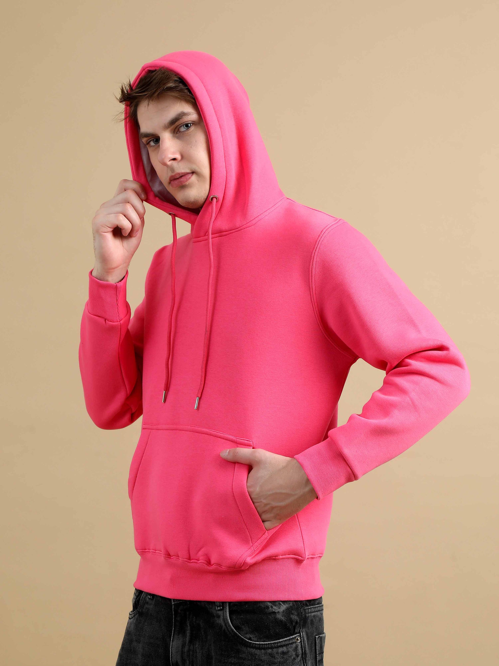 Cozy Peak Pink Colour Hoodie For Men