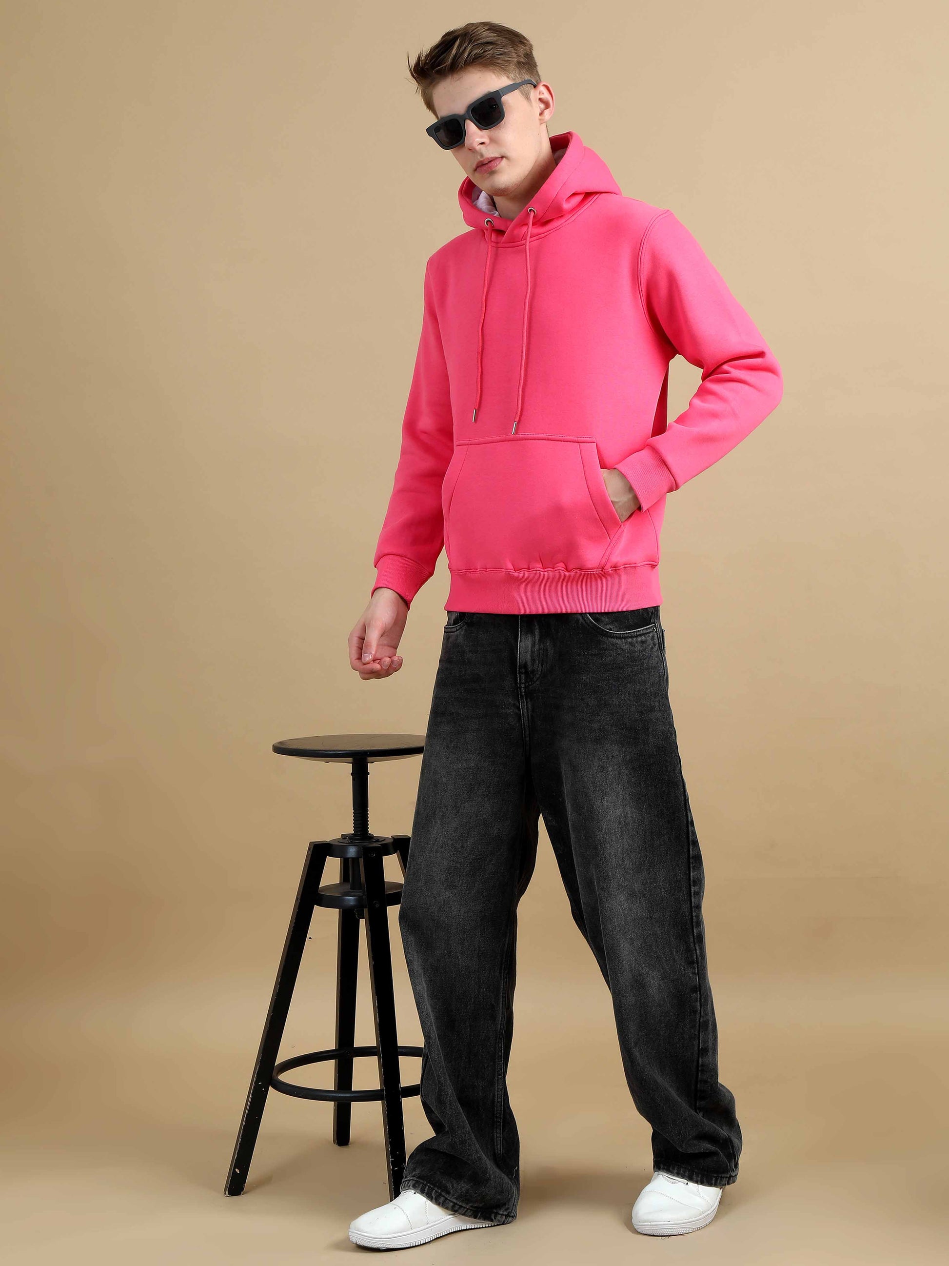 Cozy Peak Pink Colour Hoodie For Men