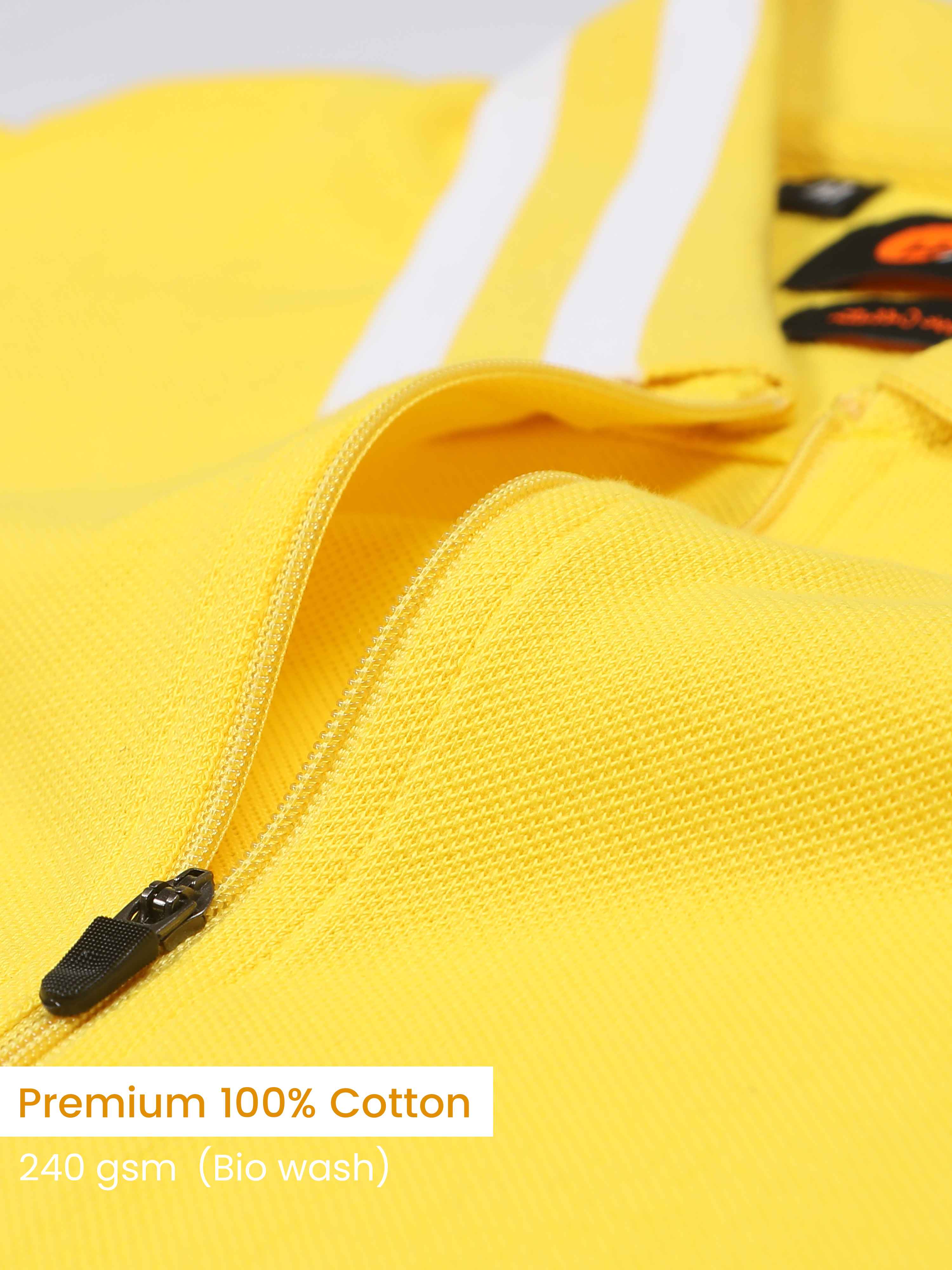 White Striped Collar Yellow Polo T Shirt For Men