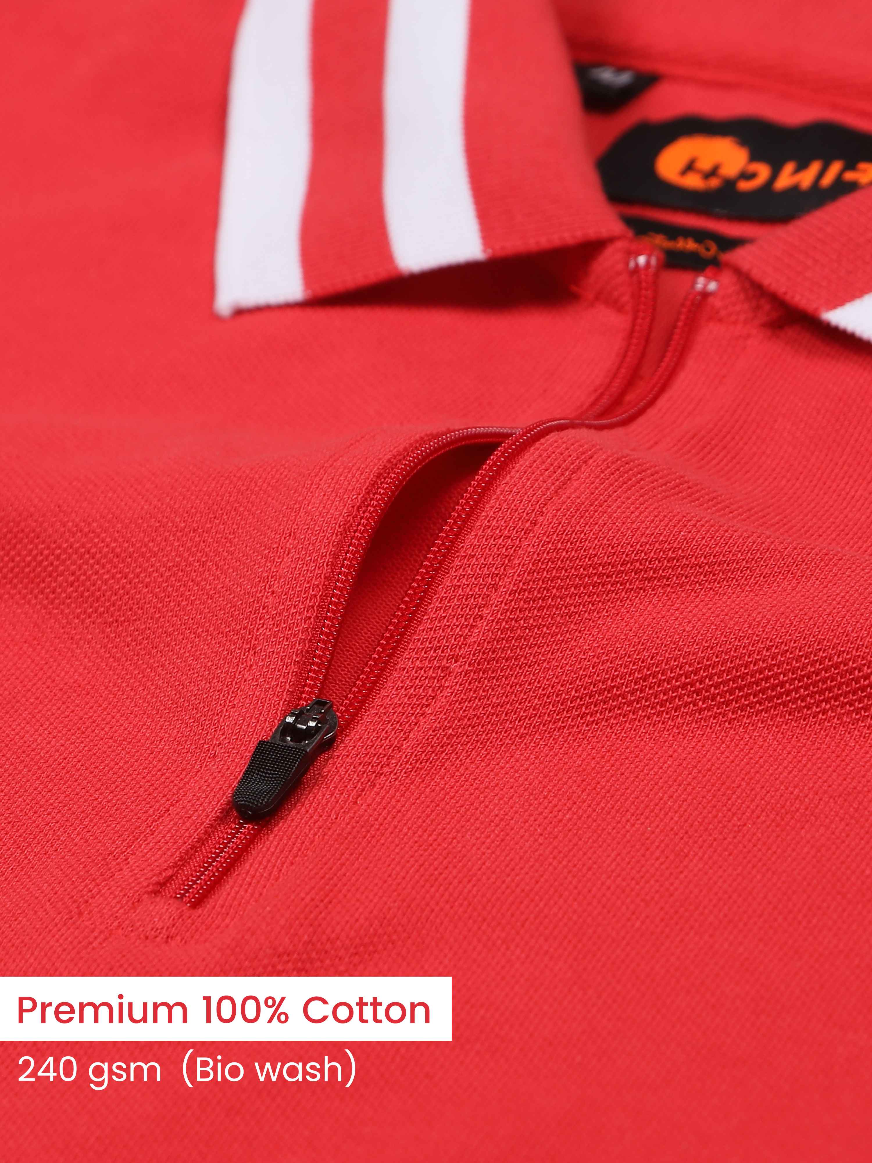 White Stripe Carmine Pink Pure Cotton Polo T Shirt For Men