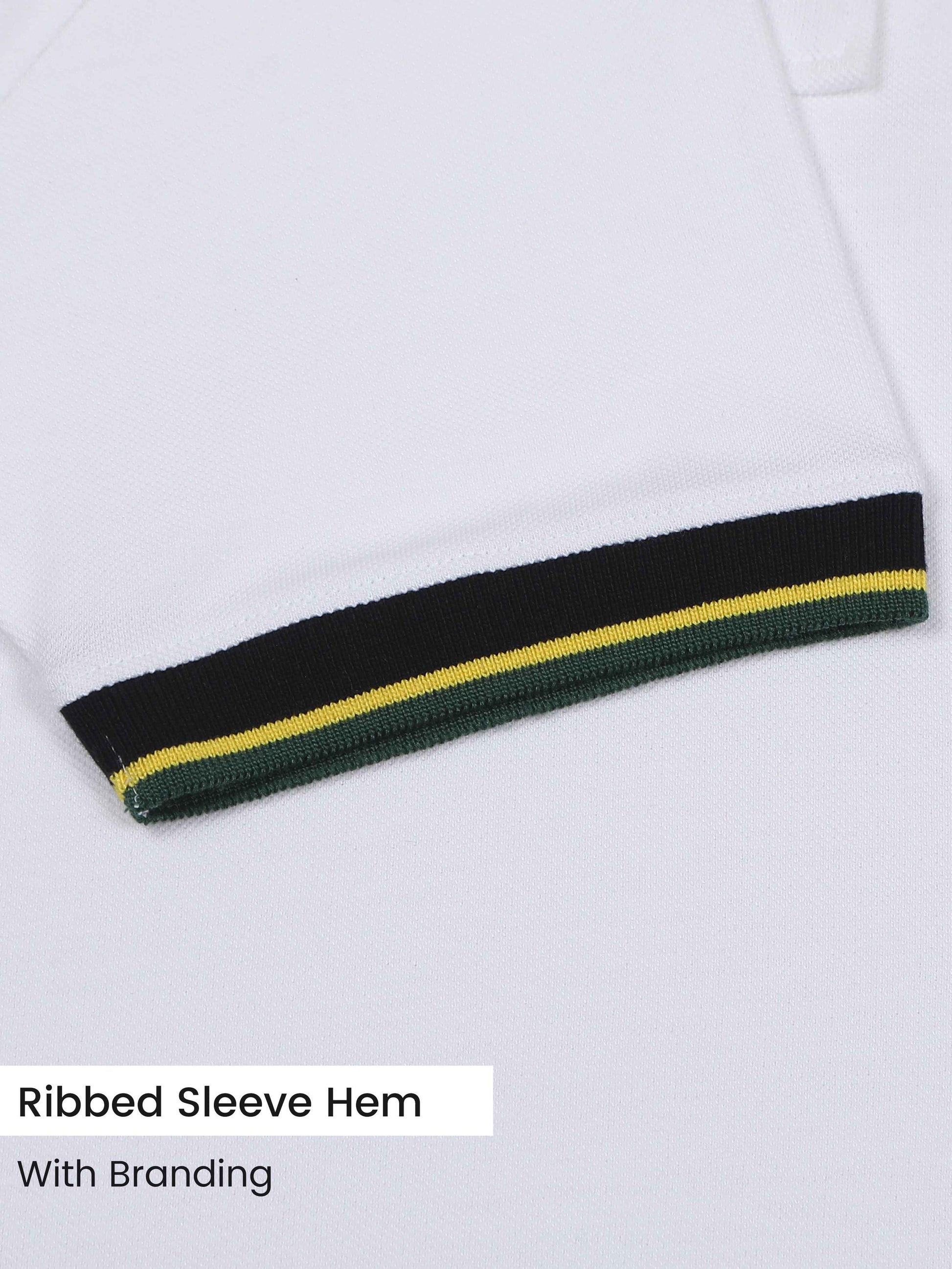 Yellow & Green Tipping Collar White Cotton Polo T Shirt for men
