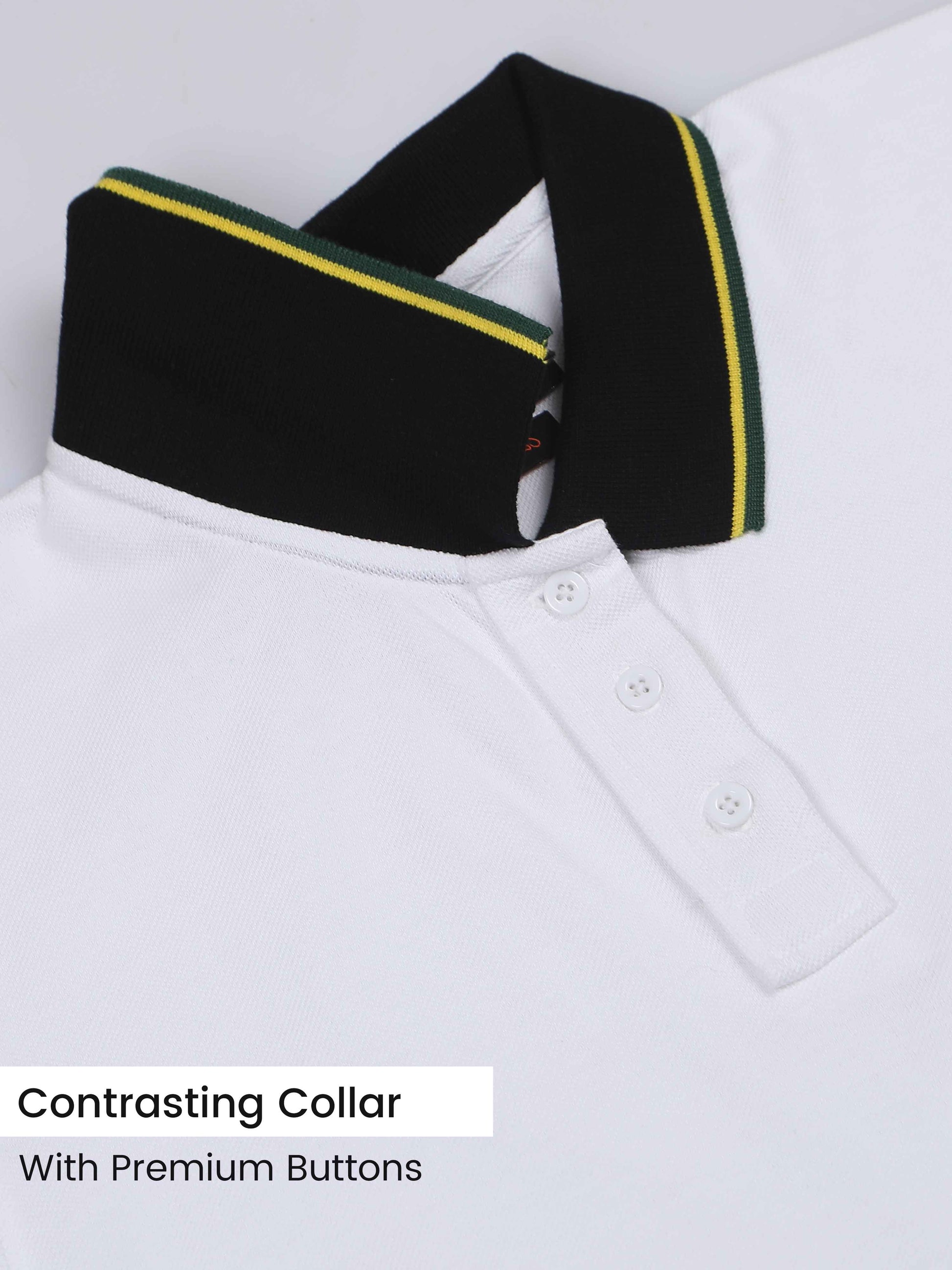 Yellow & Green Tipping Collar White Cotton Polo T Shirt for men