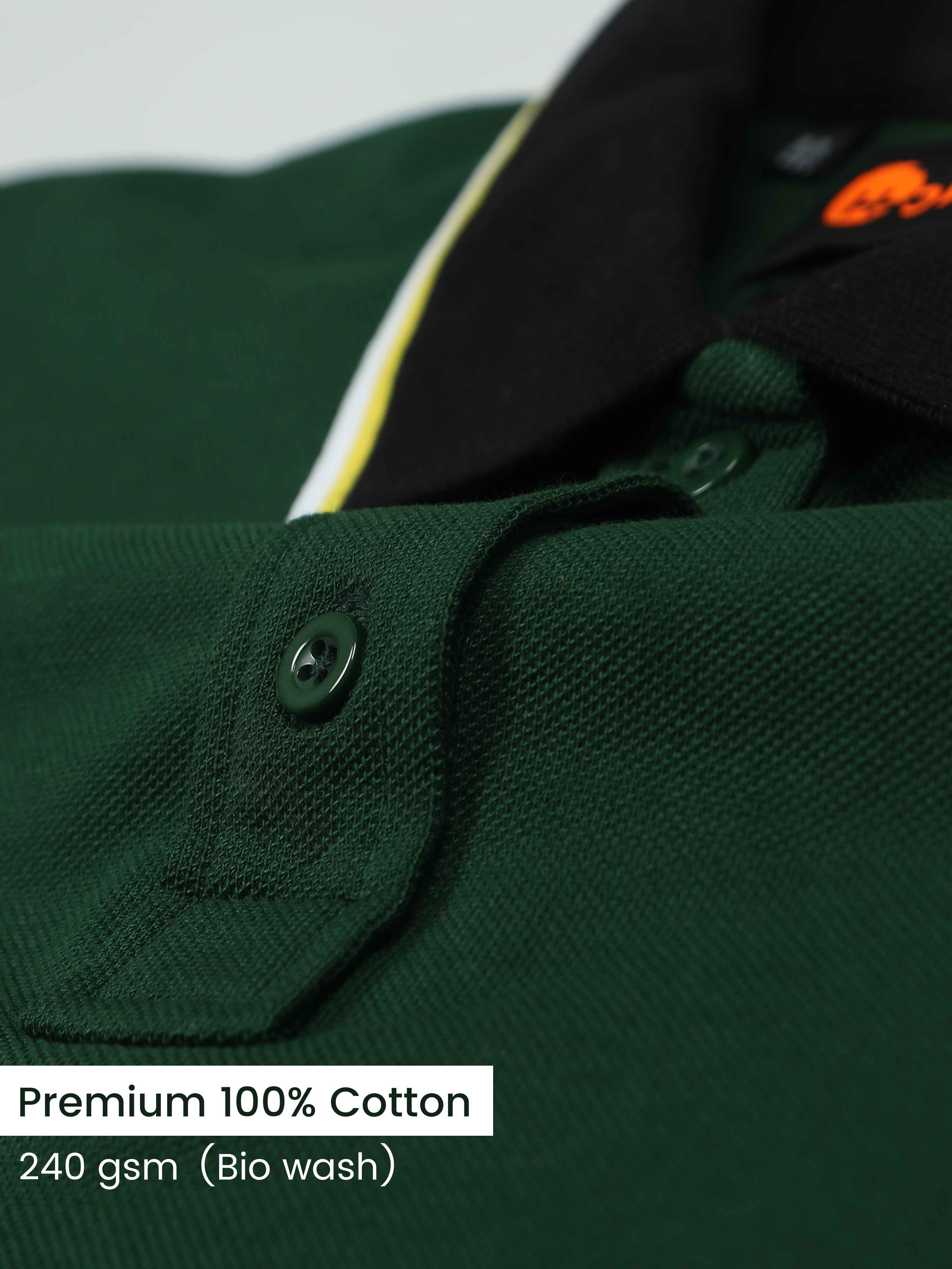 White &Yellow Tipping Collar Pure Cotton Green Polo T Shirt for Men