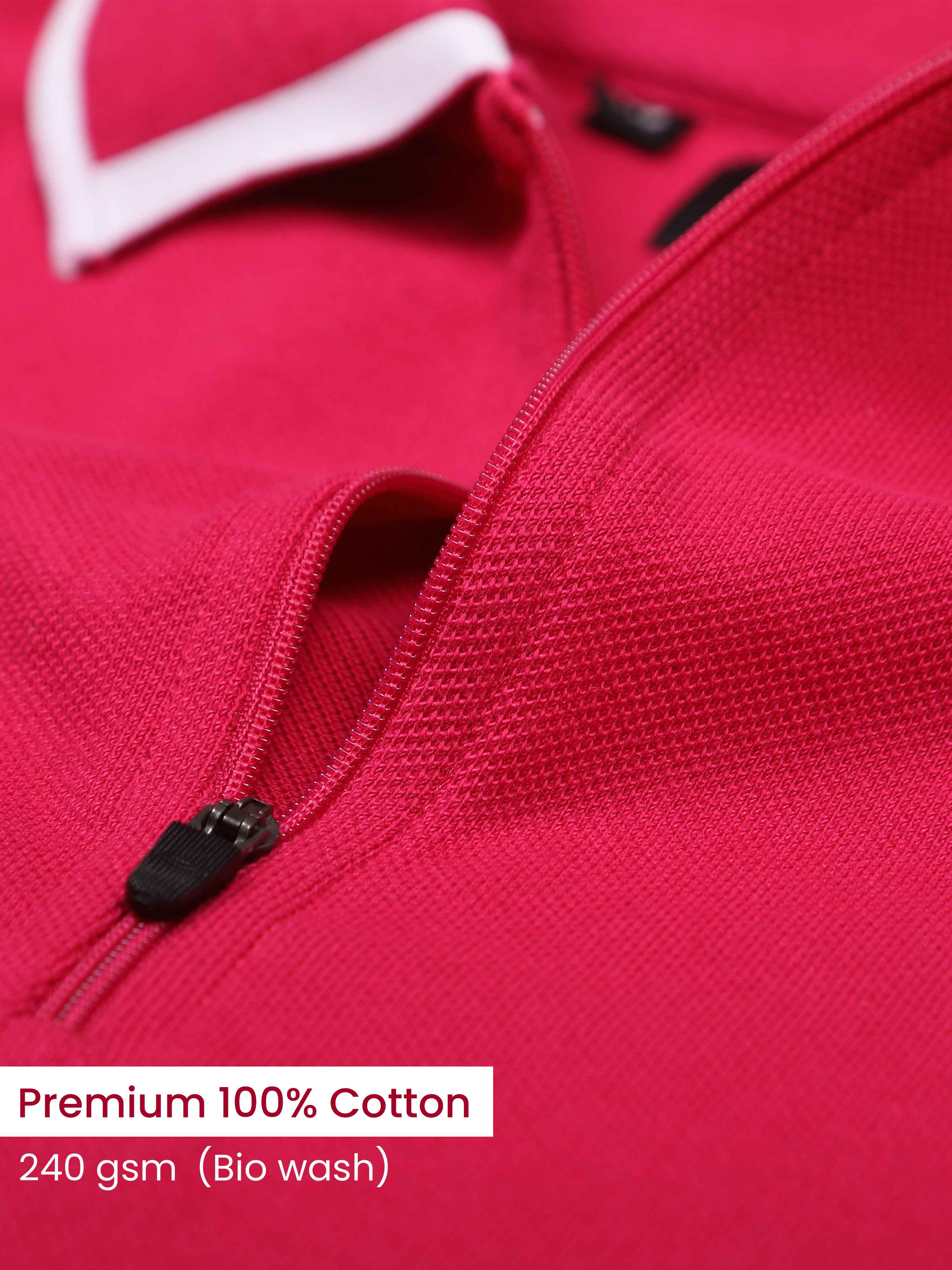 White Tipping Collar Polo Pink Pure Cotton T Shirt for Men