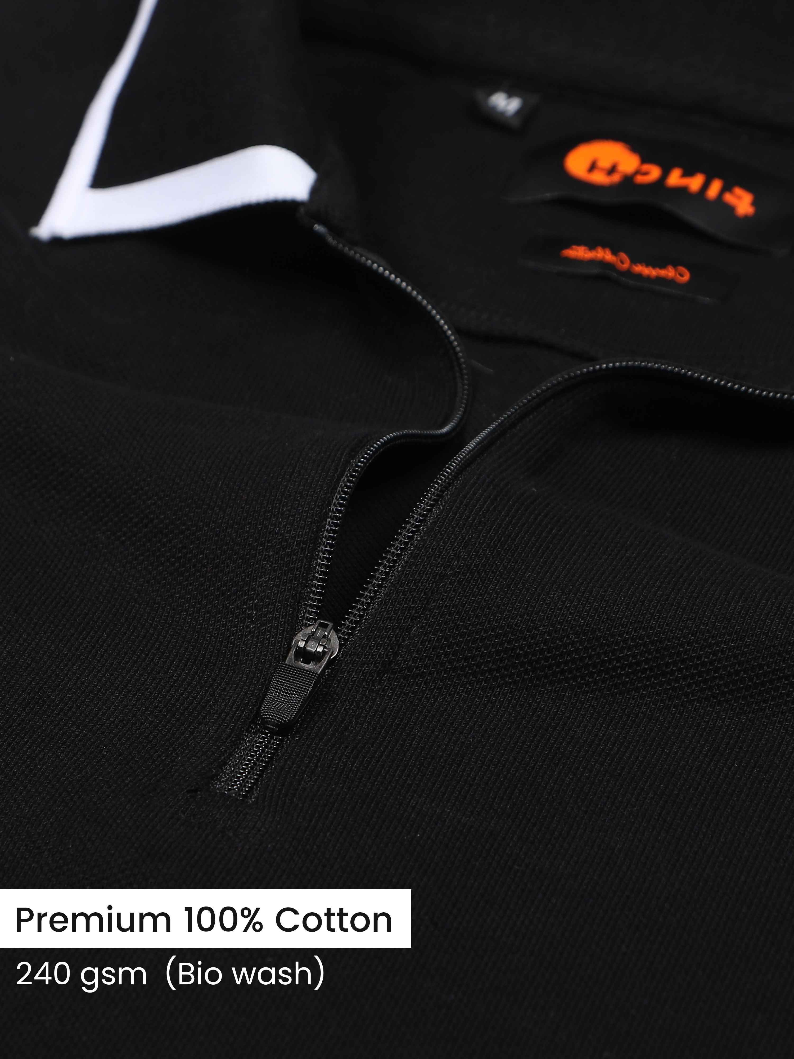 White Tipping Collar Black Polo Pure Cotton T Shirt Mens