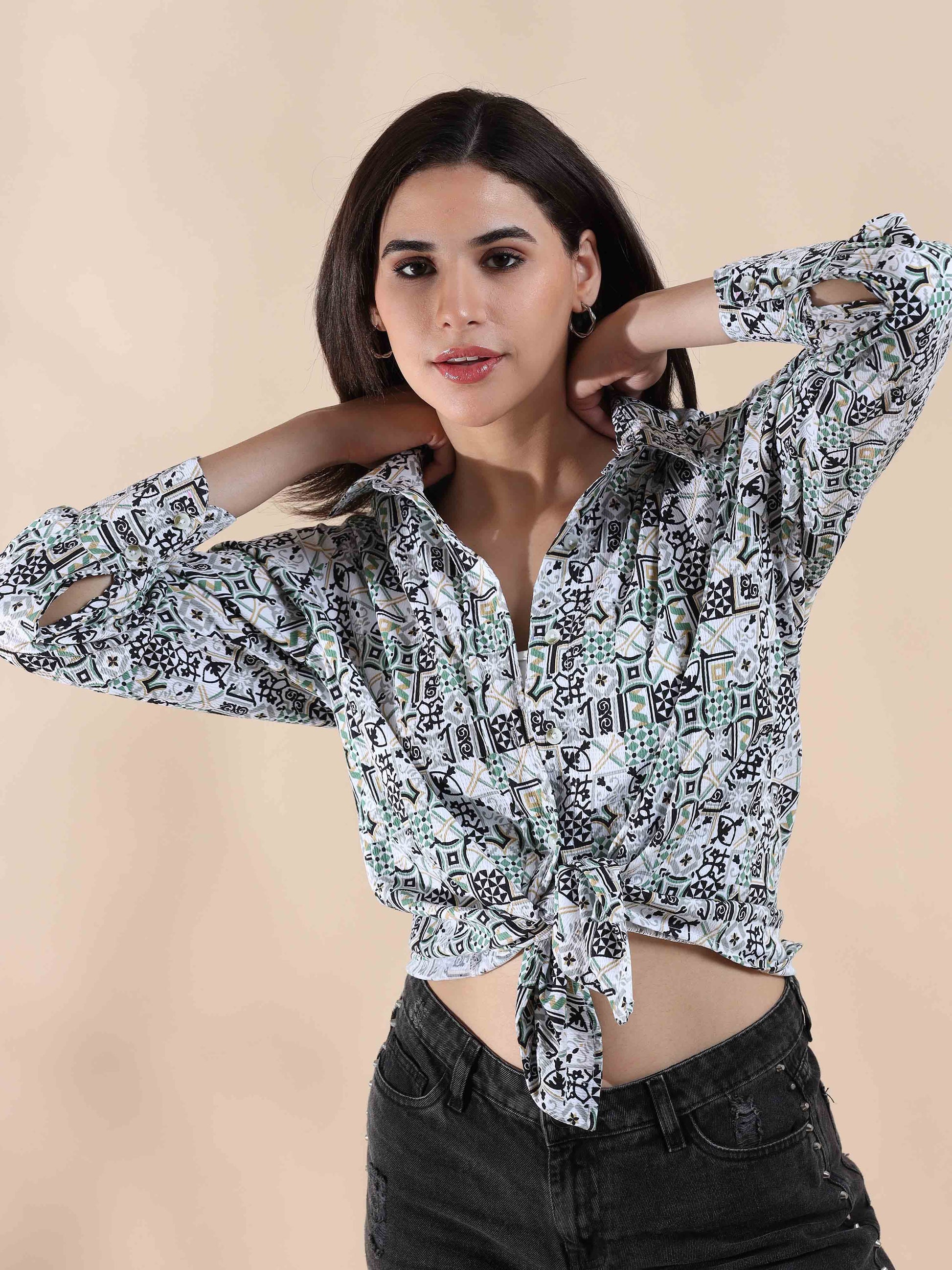 Viridian Breeze Popcorn printed Shirt for women