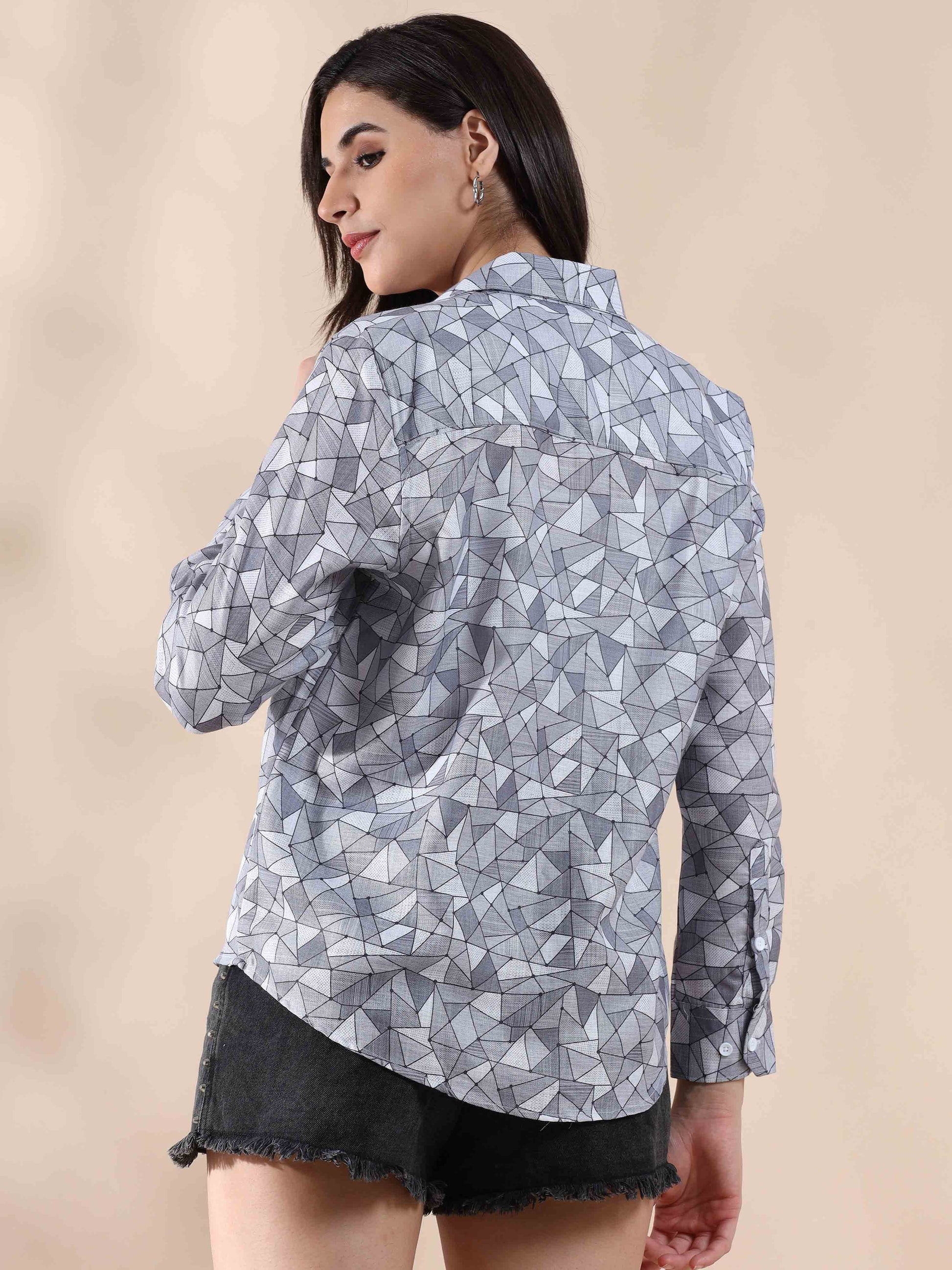 Chillwave Grey Cotton printed Shirt for Women
