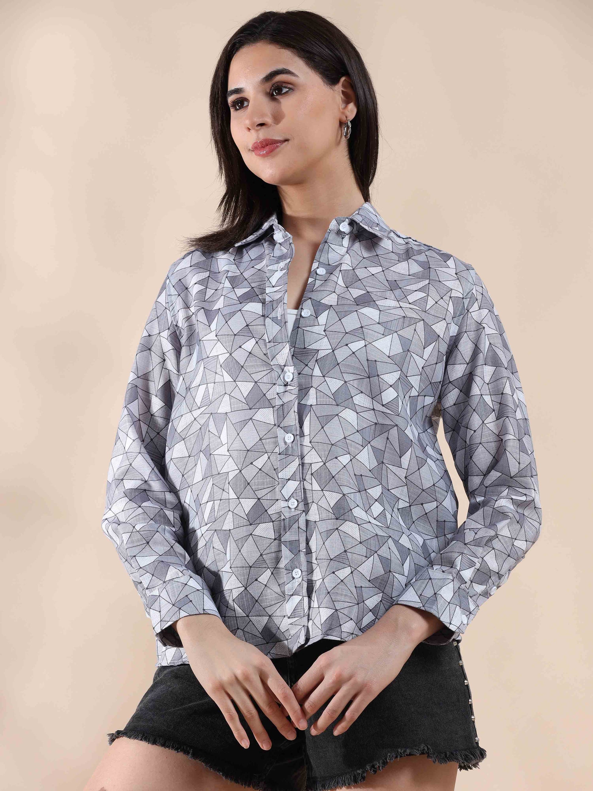 Chillwave Grey Cotton printed Shirt for Women