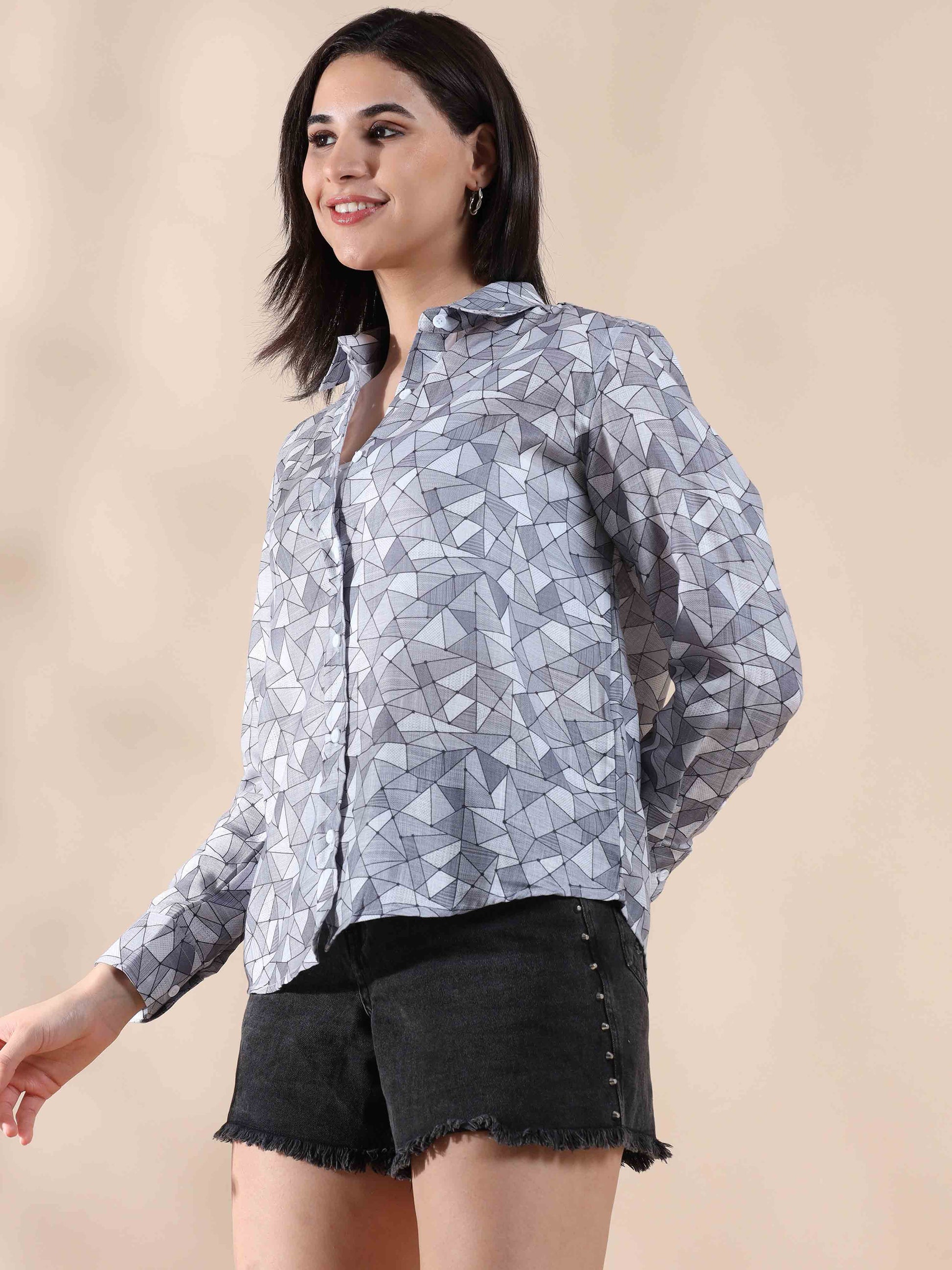 Chillwave Grey Cotton printed Shirt for Women