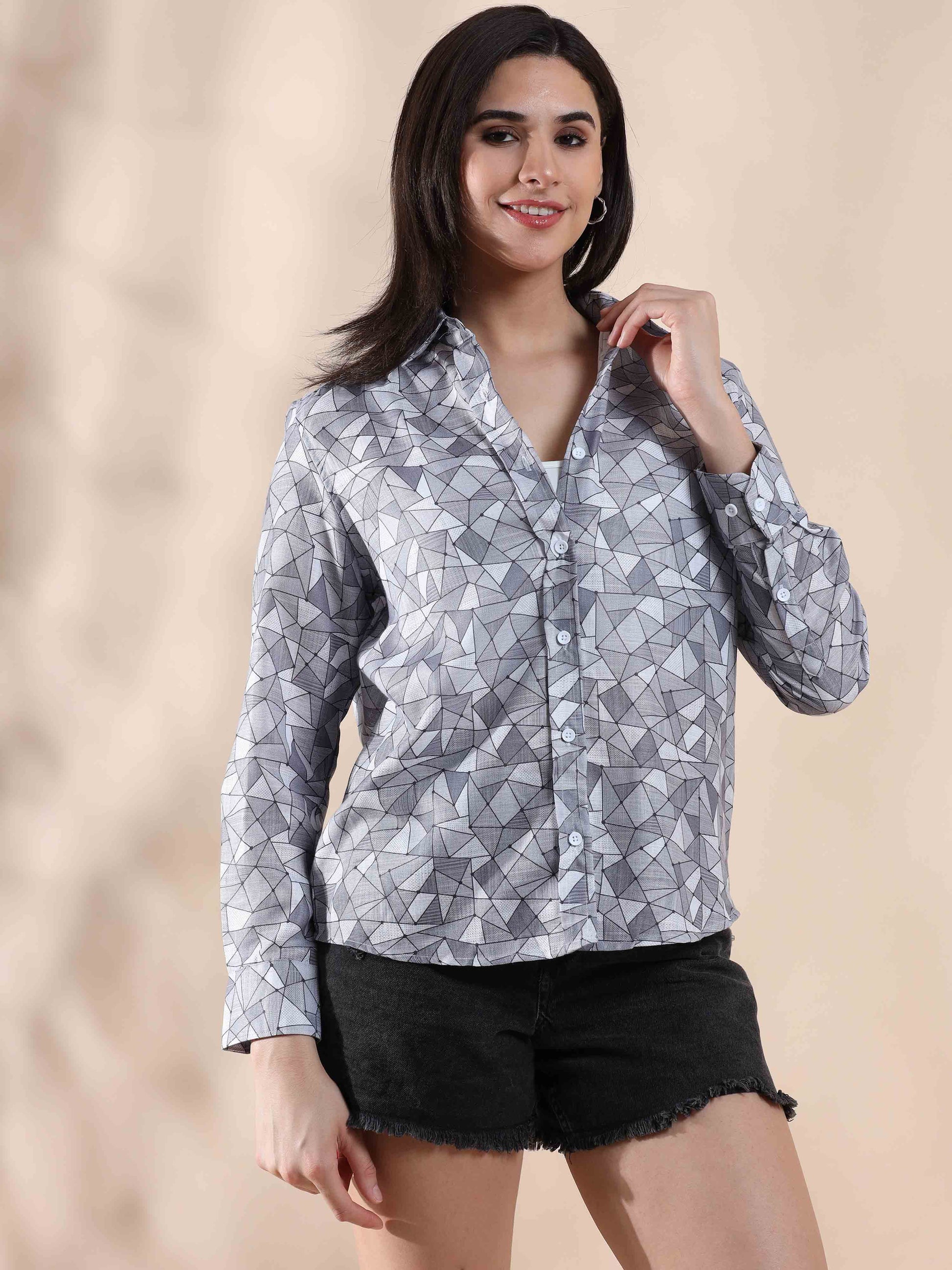 Chillwave Grey Cotton printed Shirt for Women