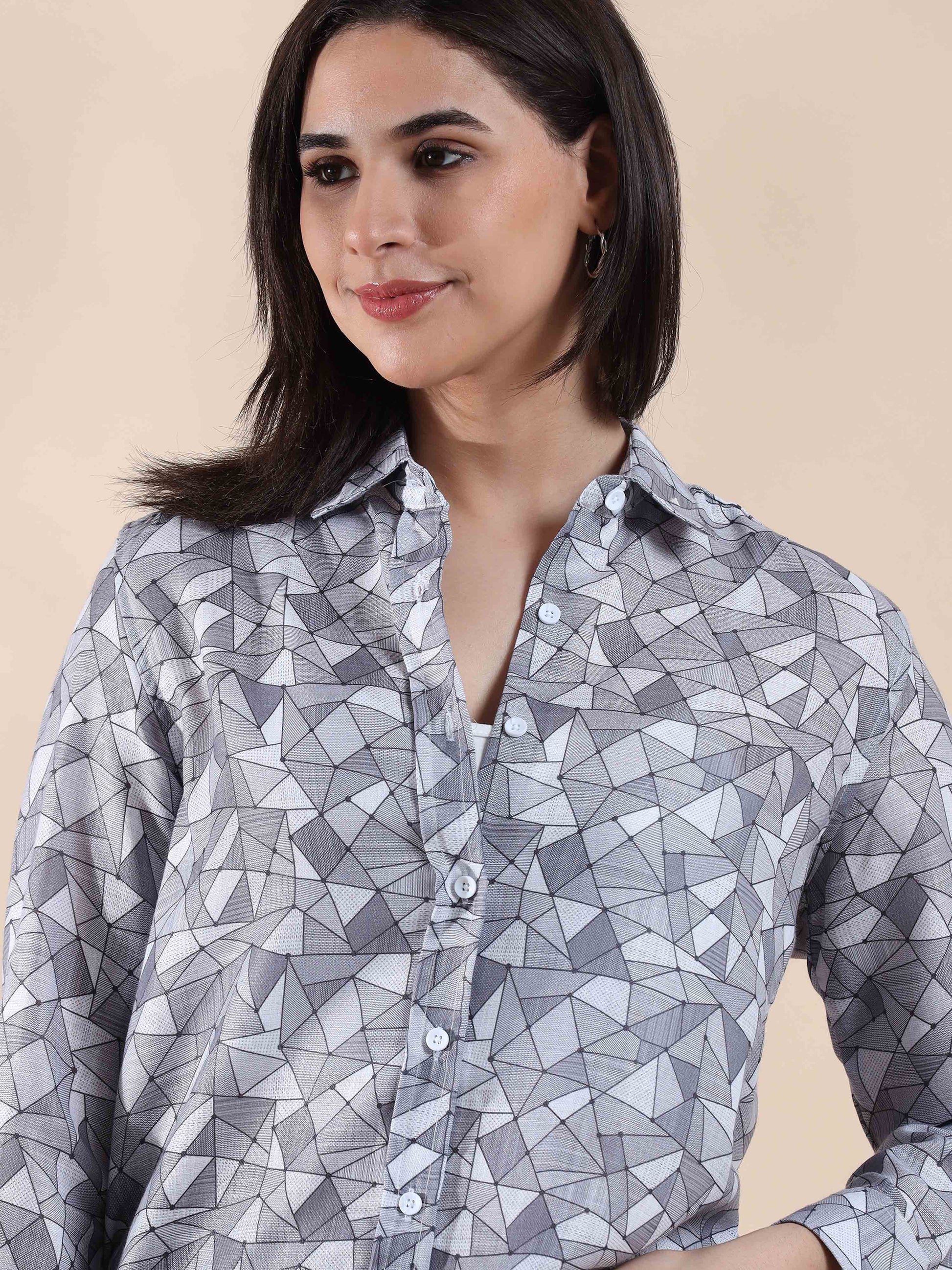 Chillwave Grey Cotton printed Shirt for Women