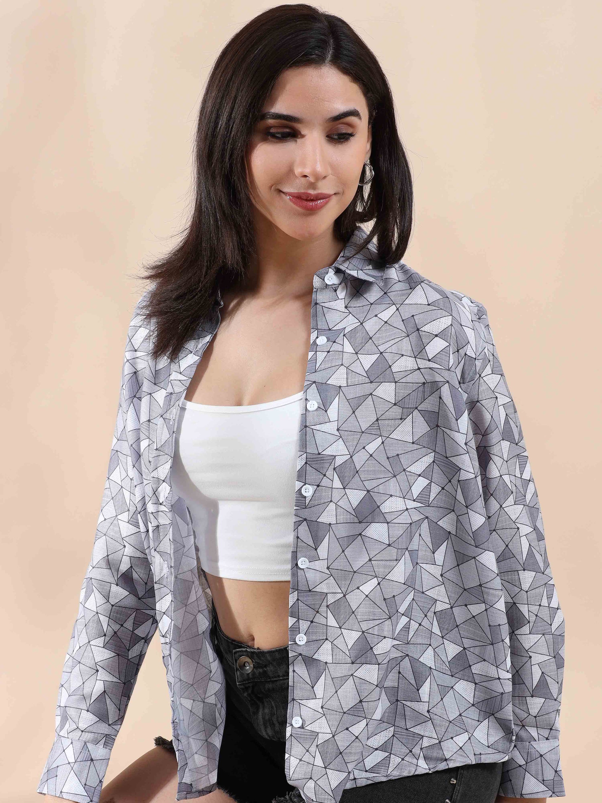 Chillwave Grey Cotton printed Shirt for Women