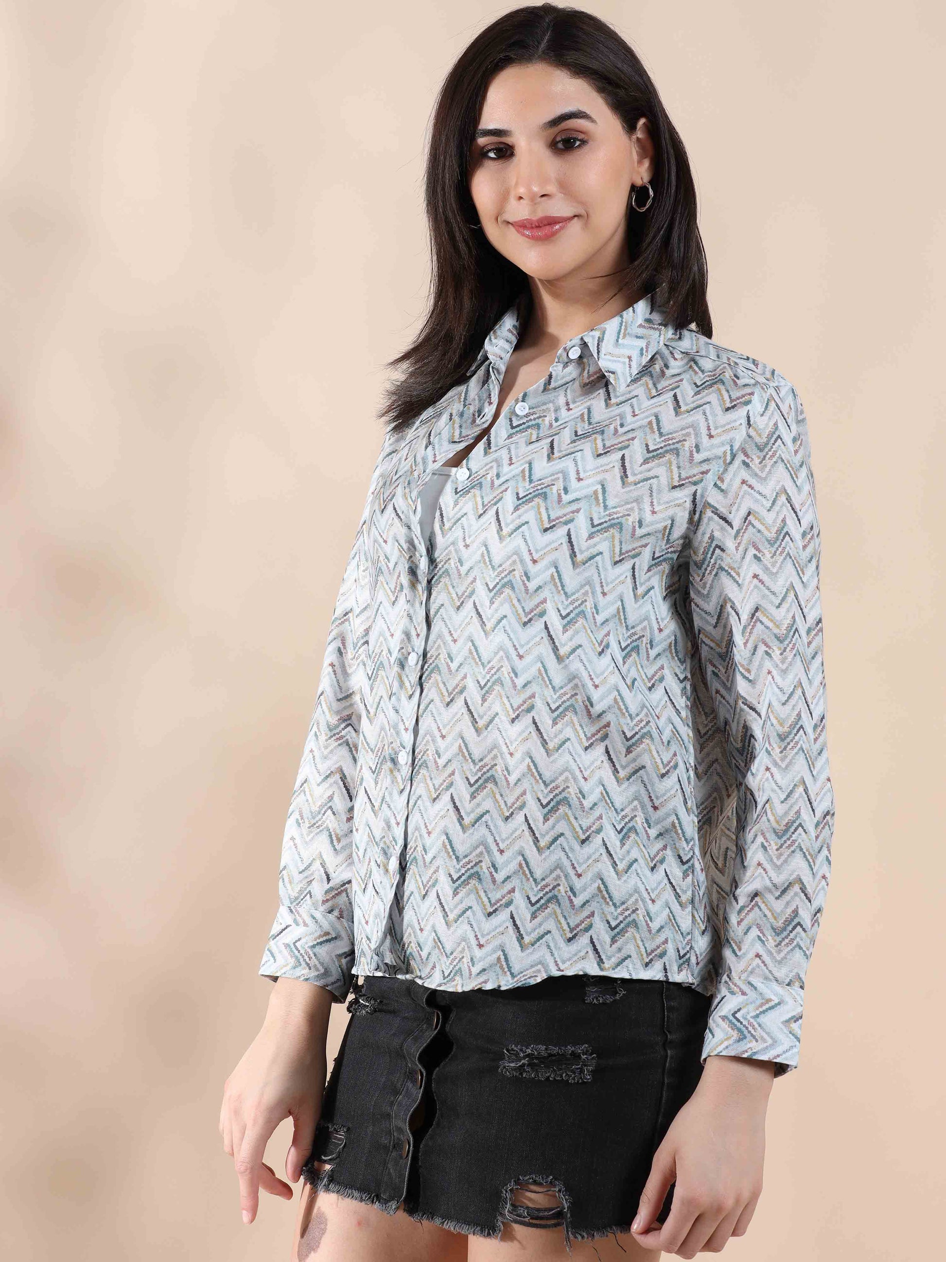 Rainbow Fusion Summer Cotton printed Shirt for women