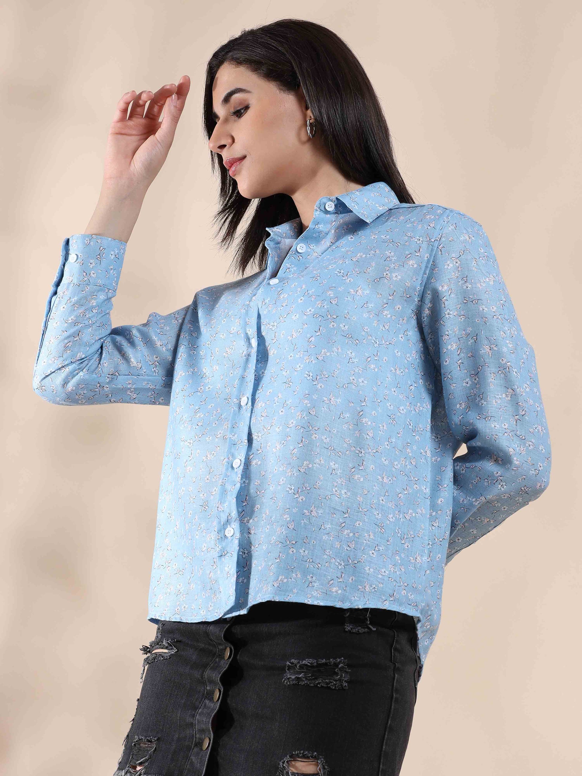 Serene Sky Cotton Shirt for women