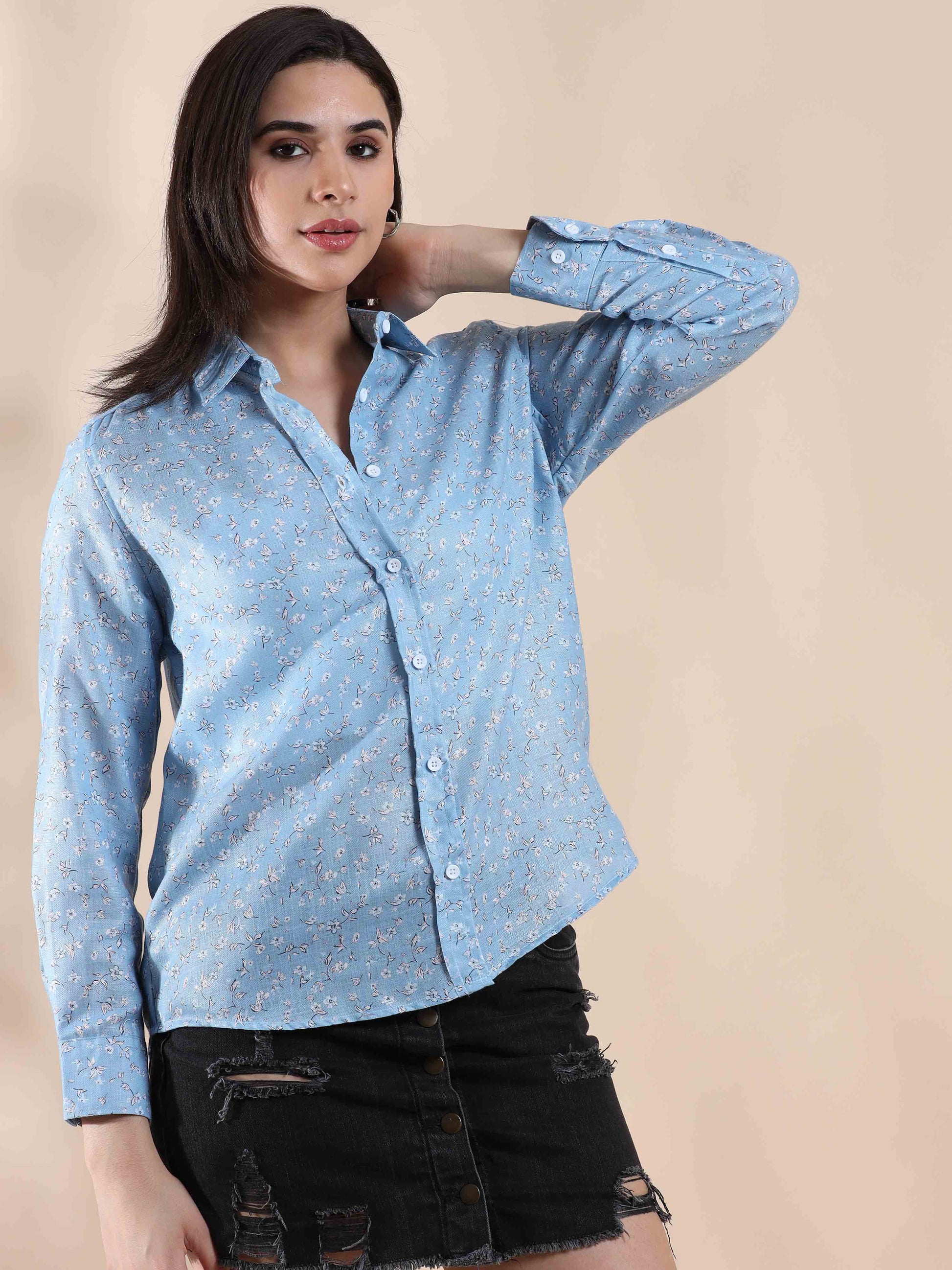 Serene Sky Cotton Shirt for women