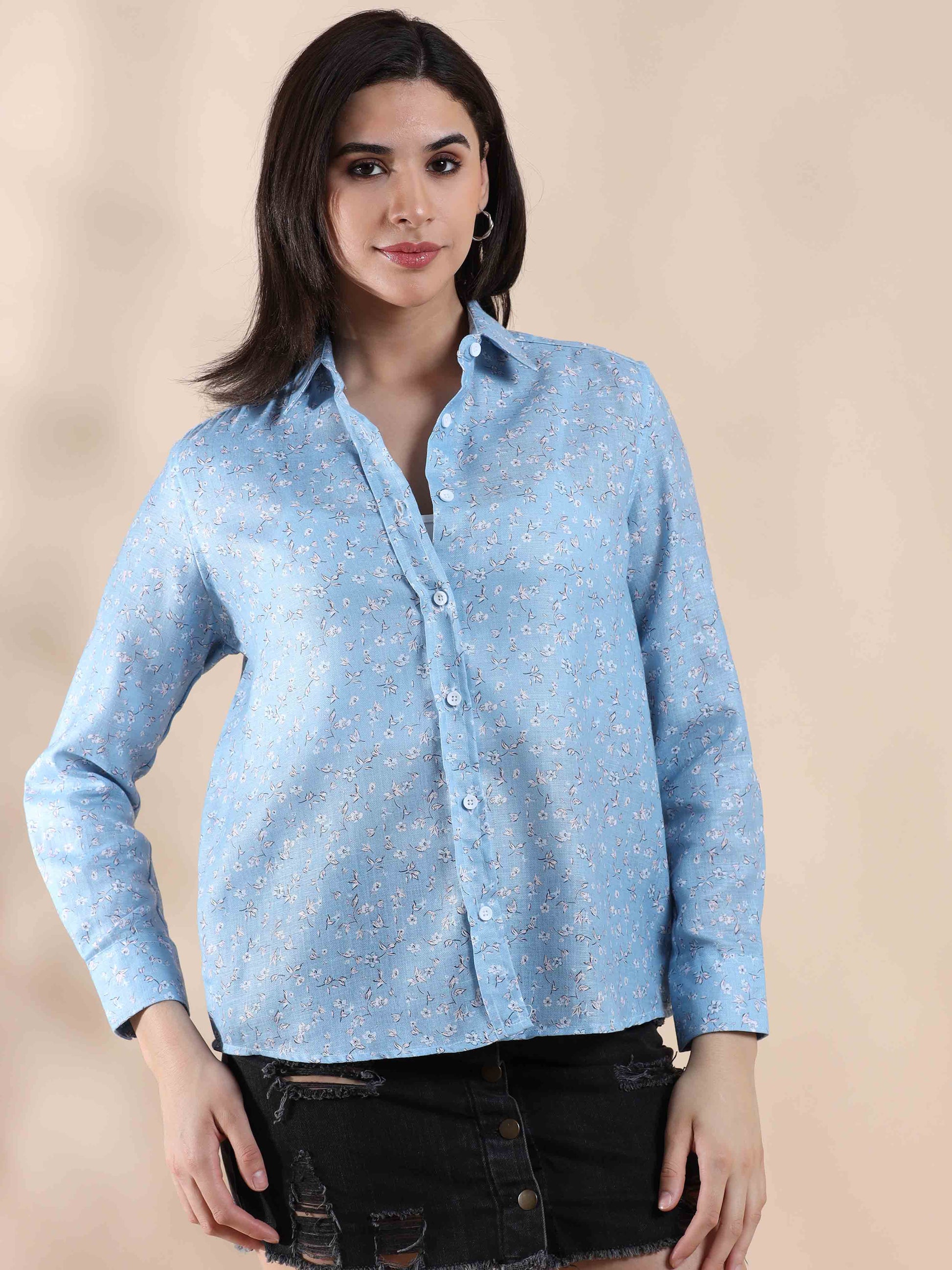 Serene Sky Cotton Shirt for women