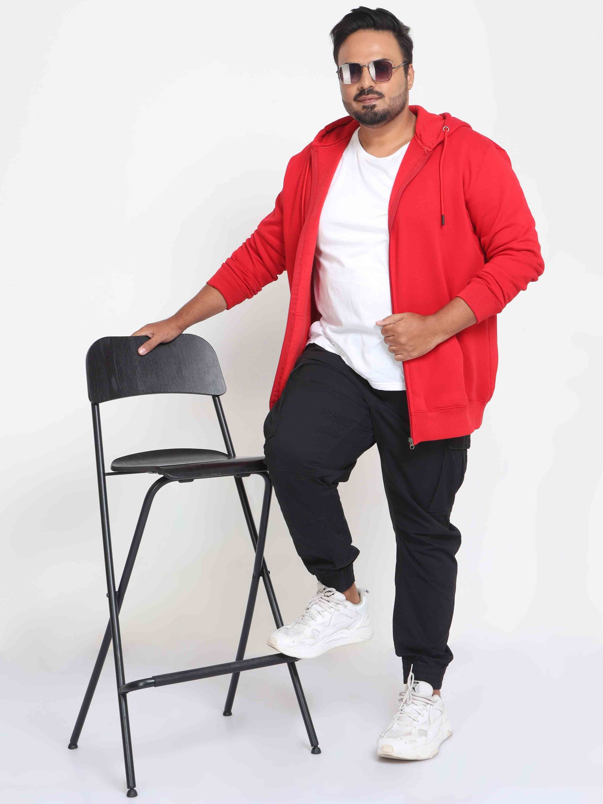 Plus Size Red Zipper Hoodie