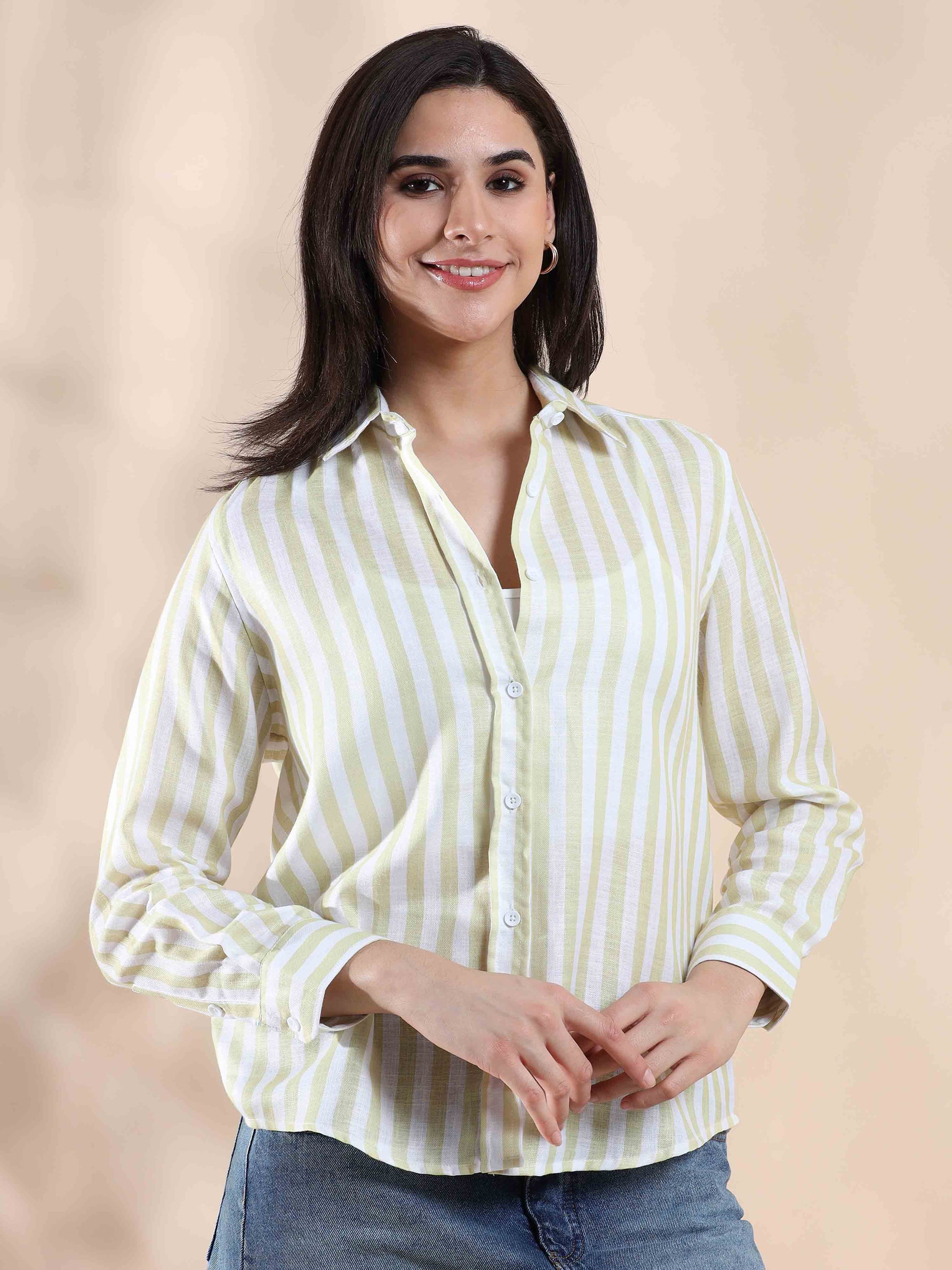 yellow Stripe Cotton Shirt for women