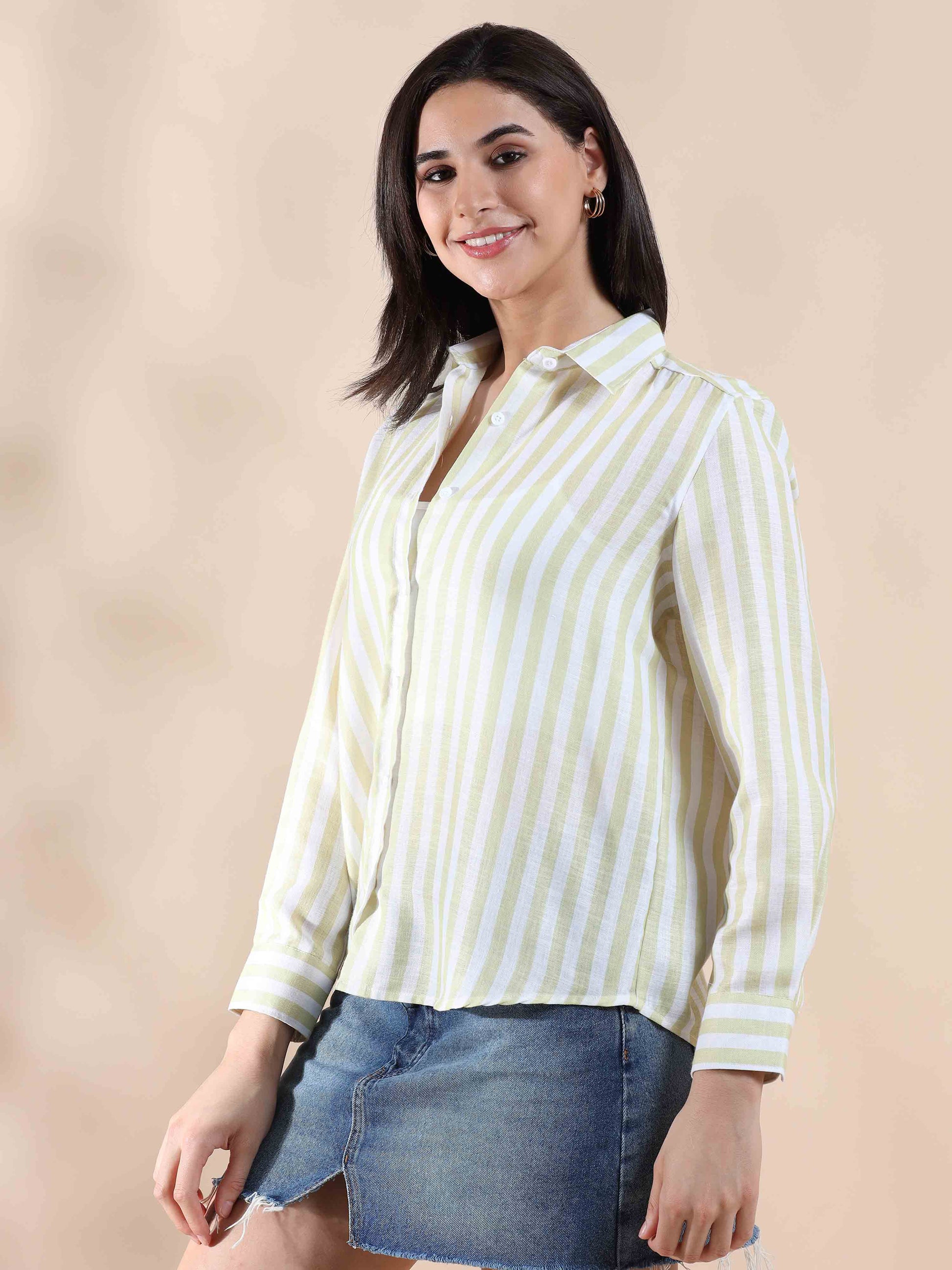 yellow Stripe Cotton Shirt for women