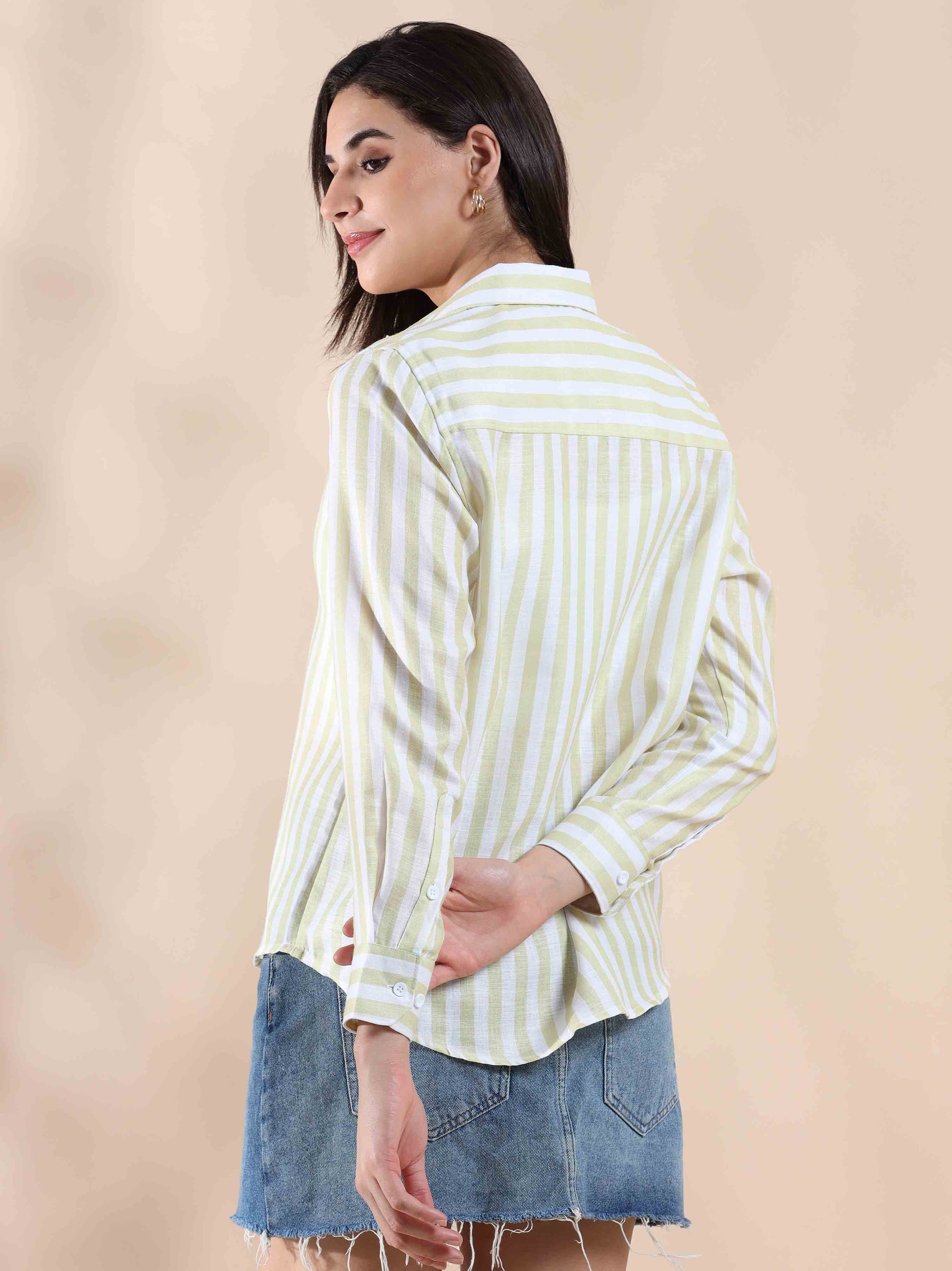 yellow Stripe Cotton Shirt for women