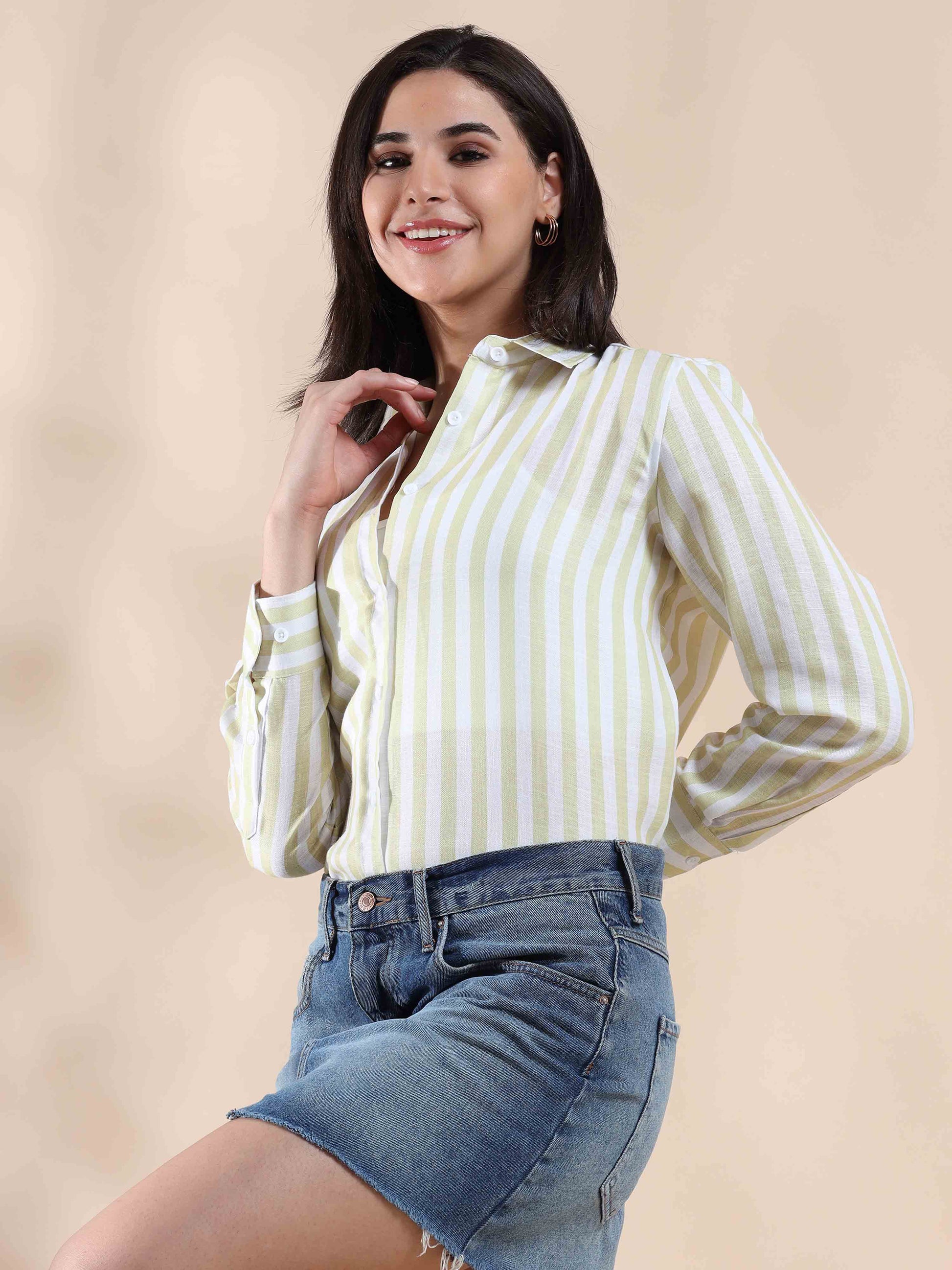 yellow Stripe Cotton Shirt for women
