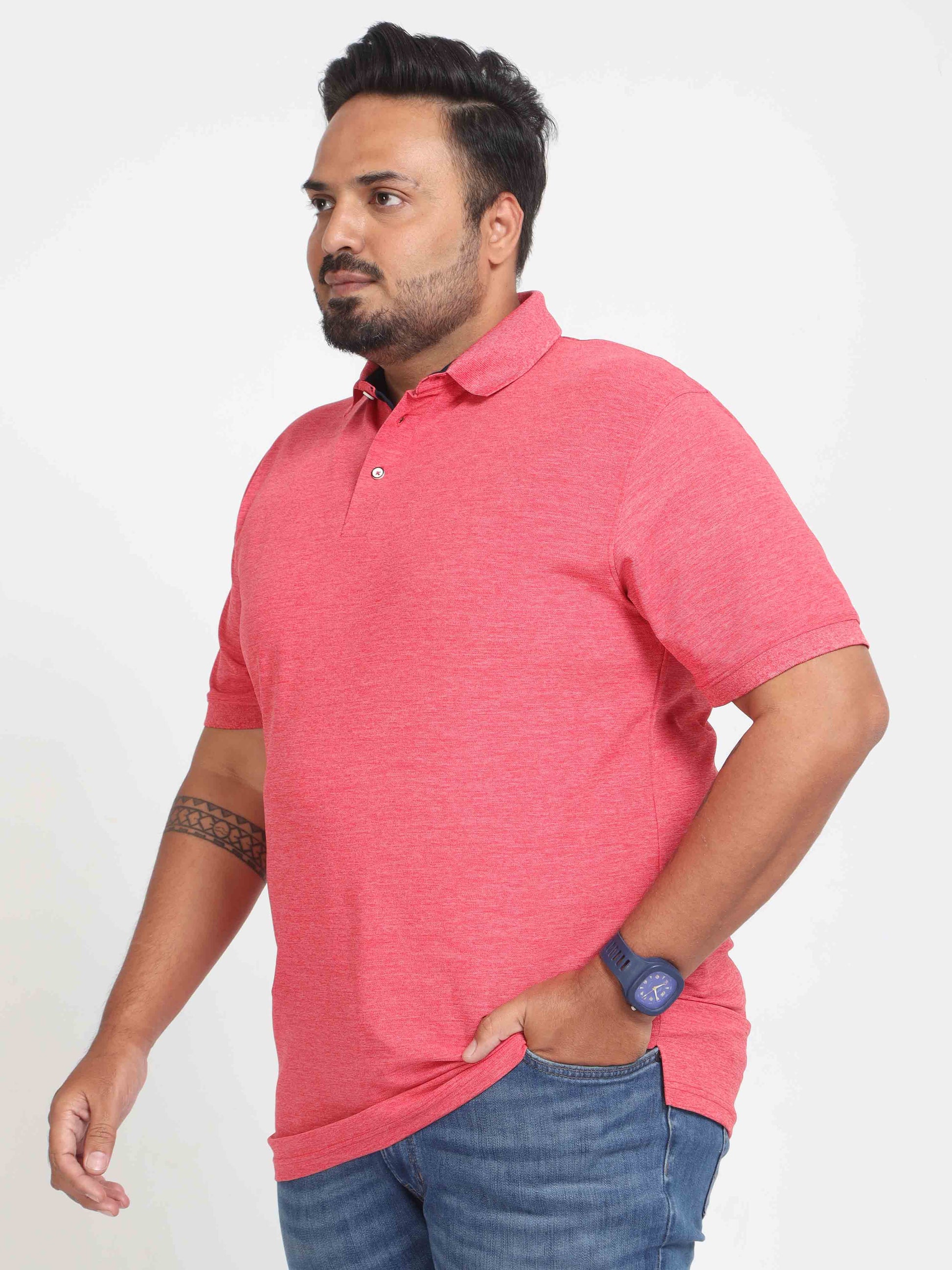 Plus Size Red Melange Men's Polo T-shirt