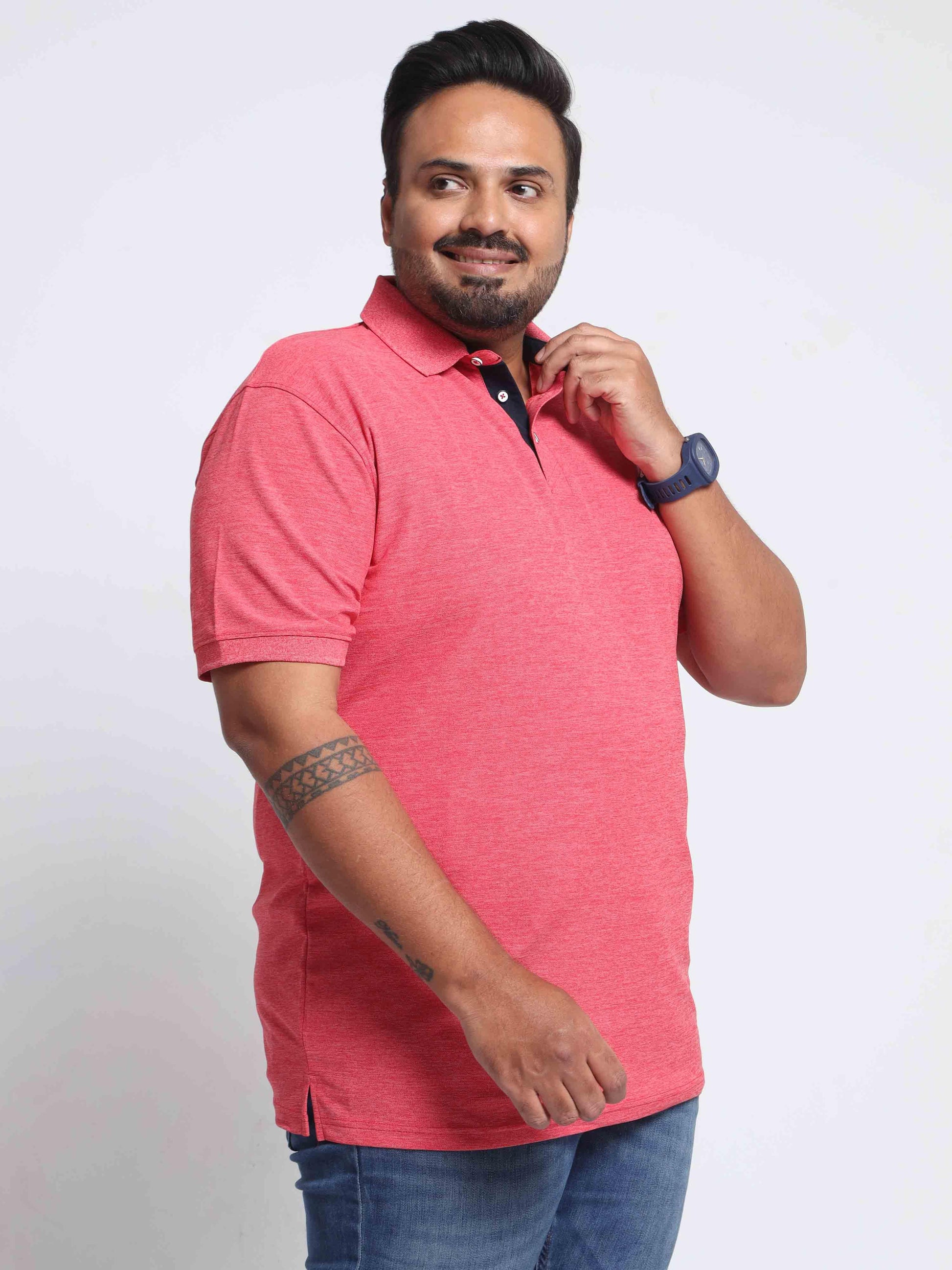 Plus Size Red Melange Men's Polo T-shirt