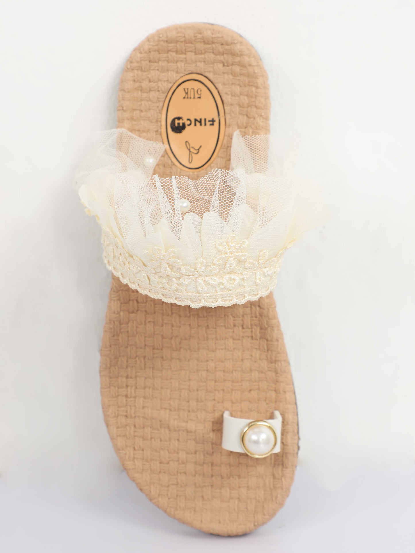White Pearl and lace Design Footwear For Women