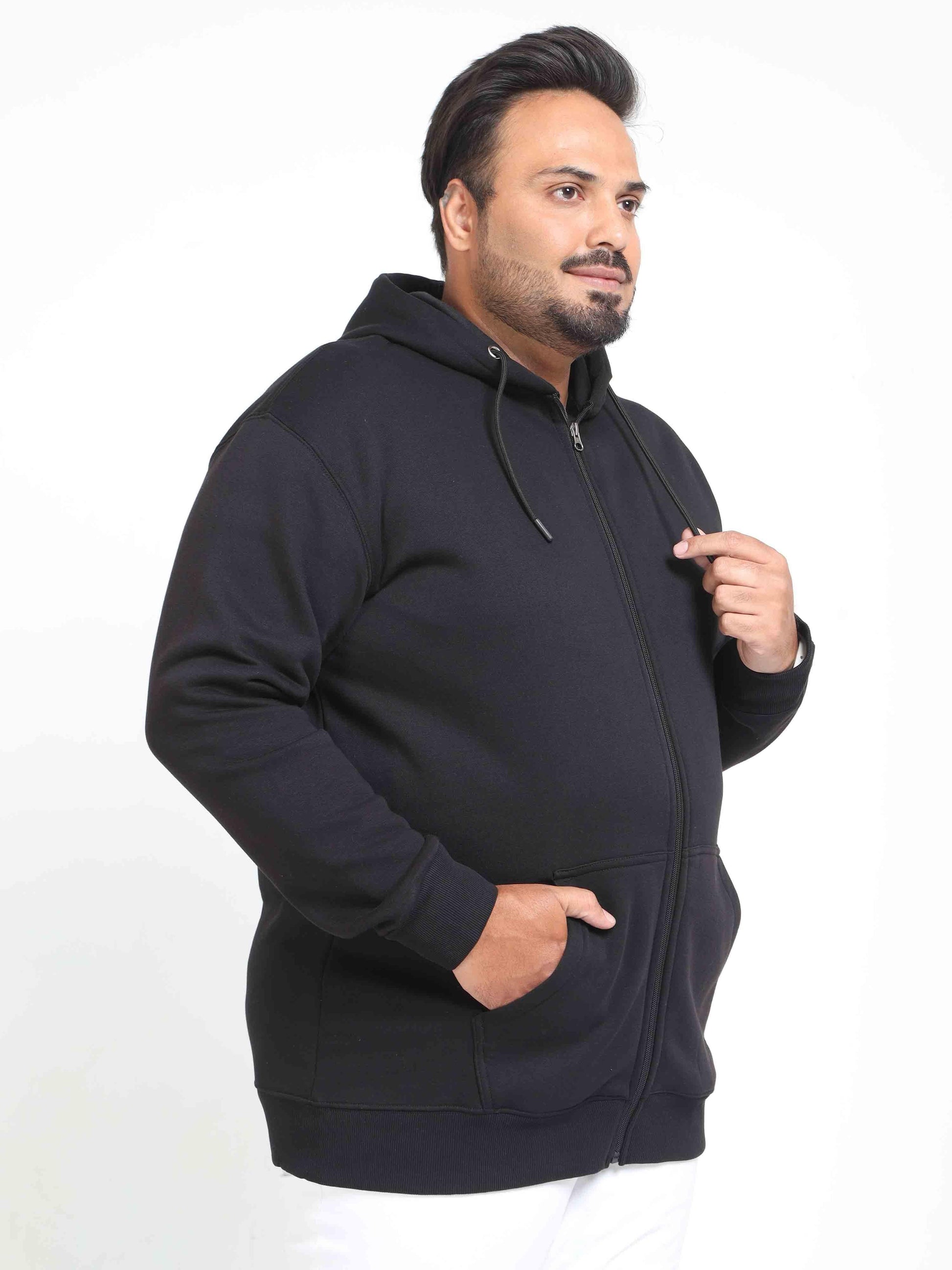 Plus Size Black Zipper Hoodie