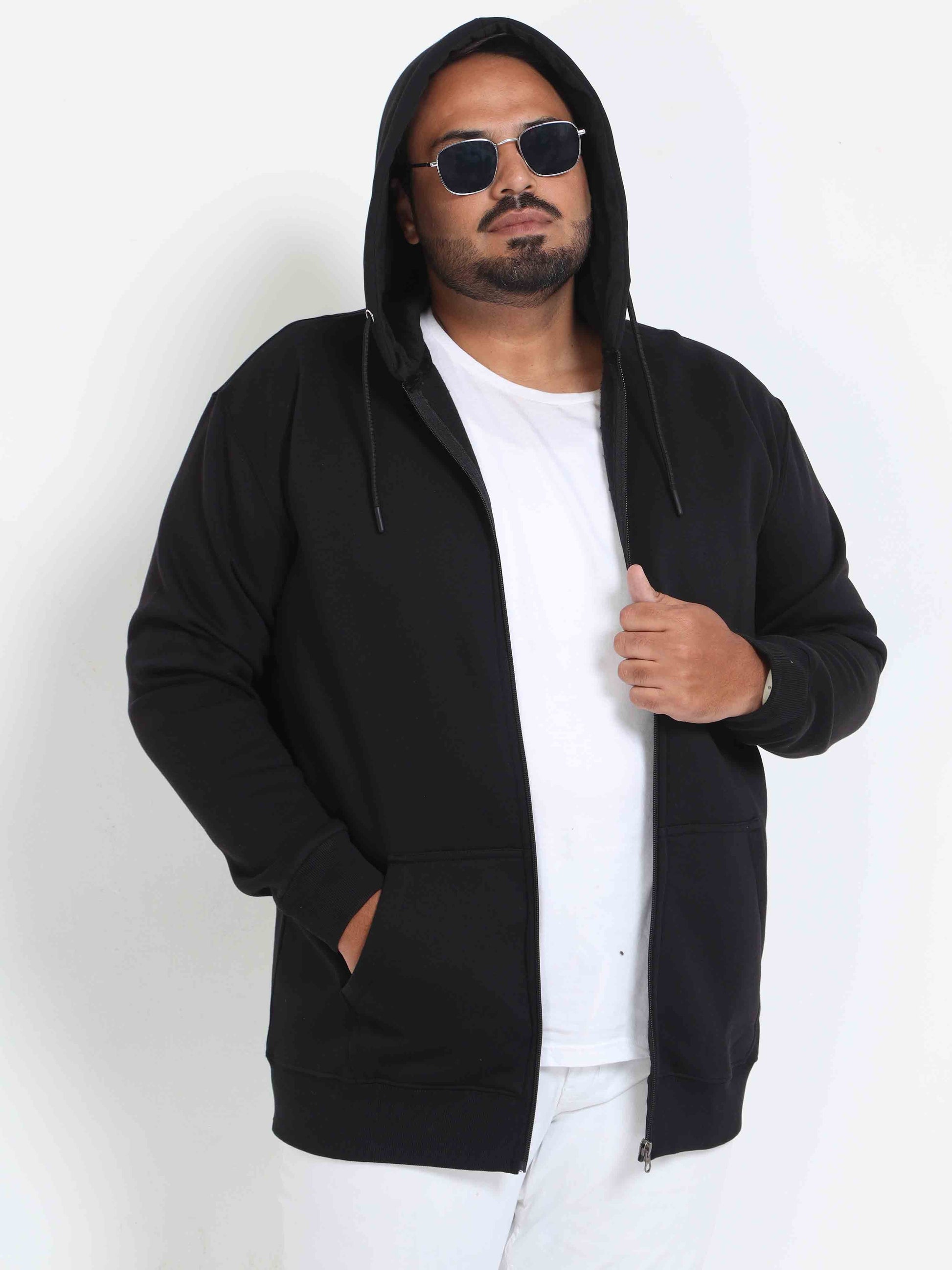 Plus Size Black Zipper Hoodie