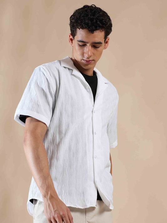 Half sleeve White popcorn shirt for men