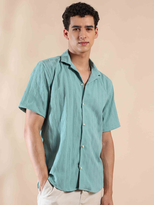 Half sleeve solid popcorn shirt for men
