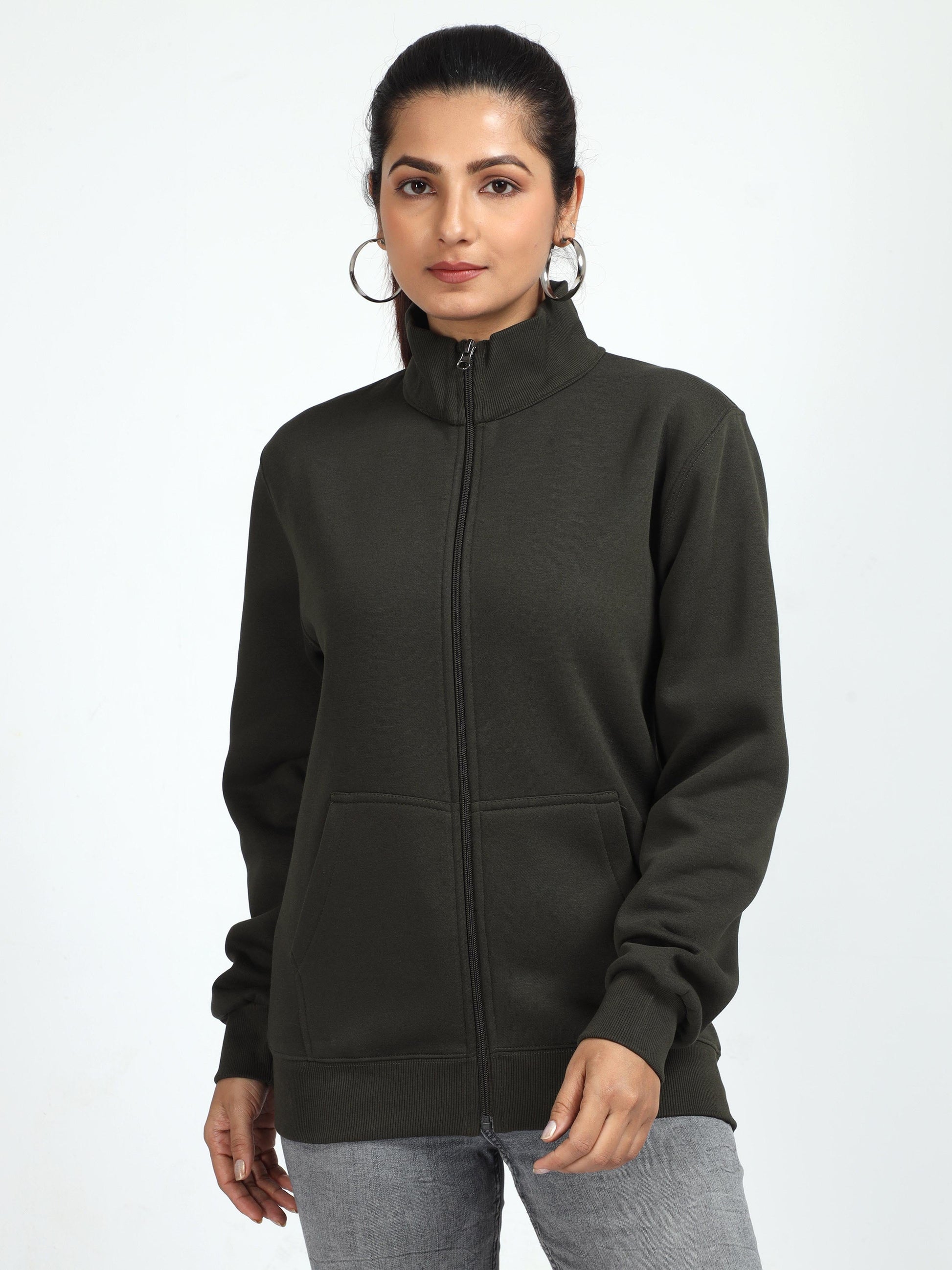 Olive High Neck Sweatshirt