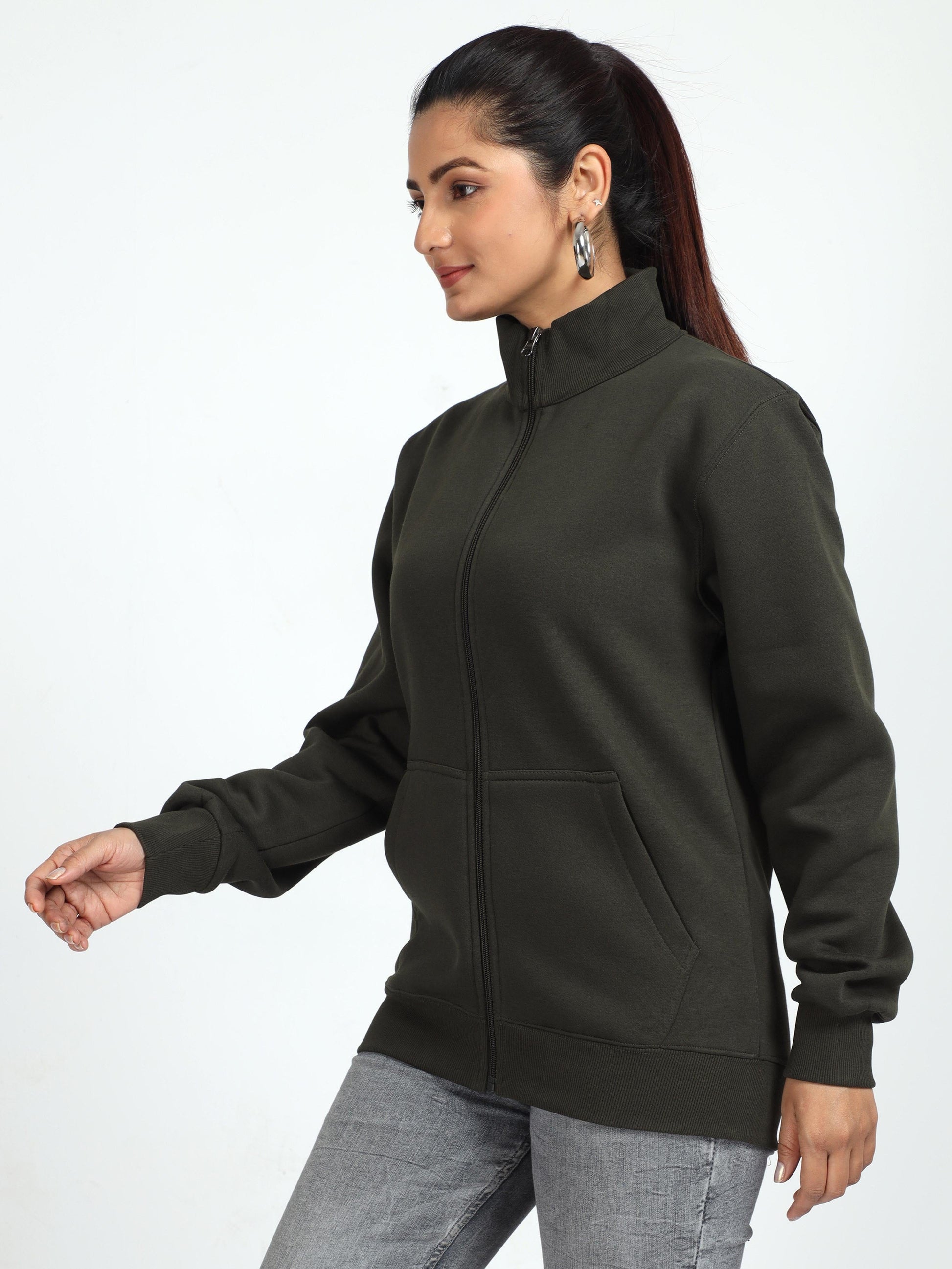 Olive High Neck Sweatshirt