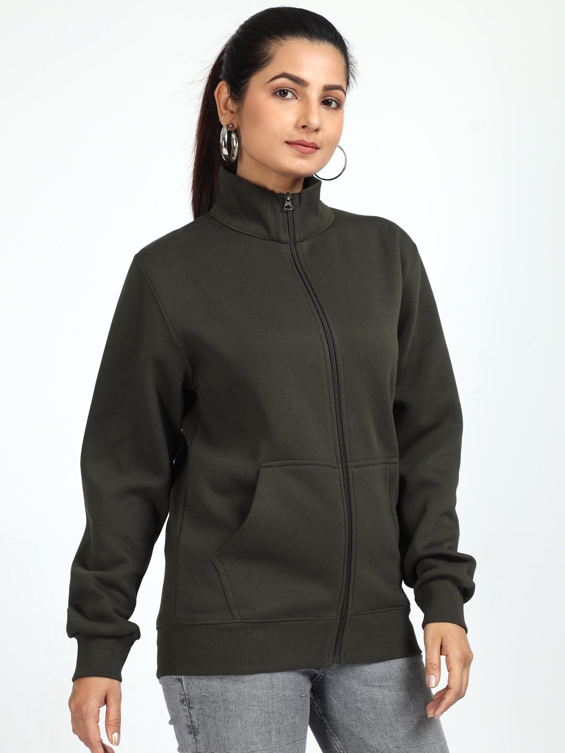 Olive High Neck Sweatshirt