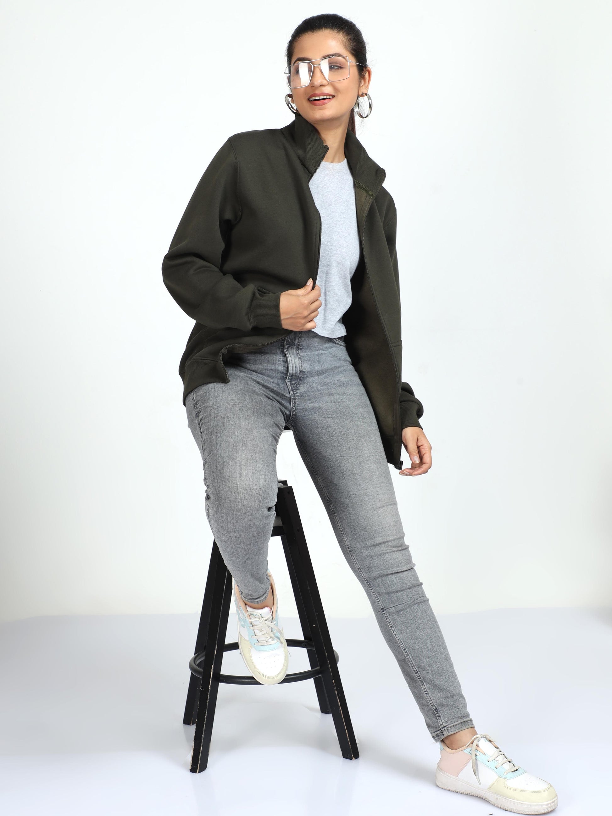 Olive High Neck Sweatshirt