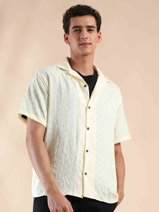 Half sleeve solid popcorn shirt for men
