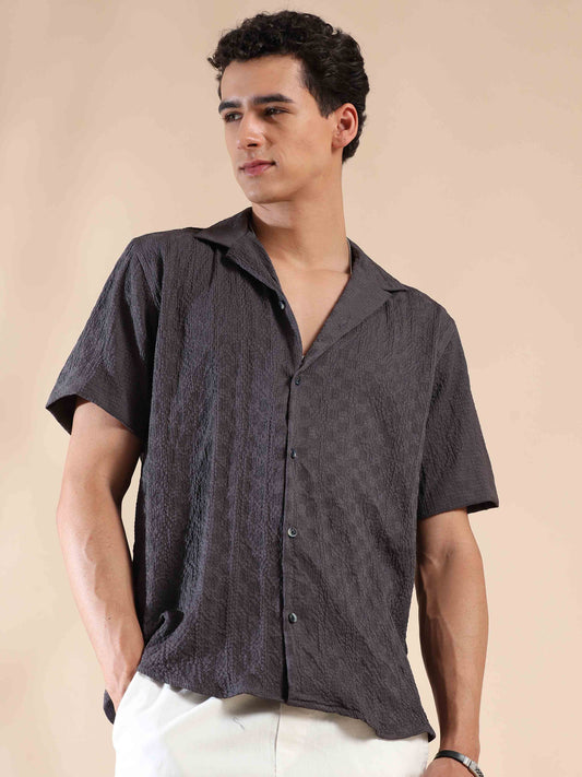 Half sleeve solid popcorn shirt for men