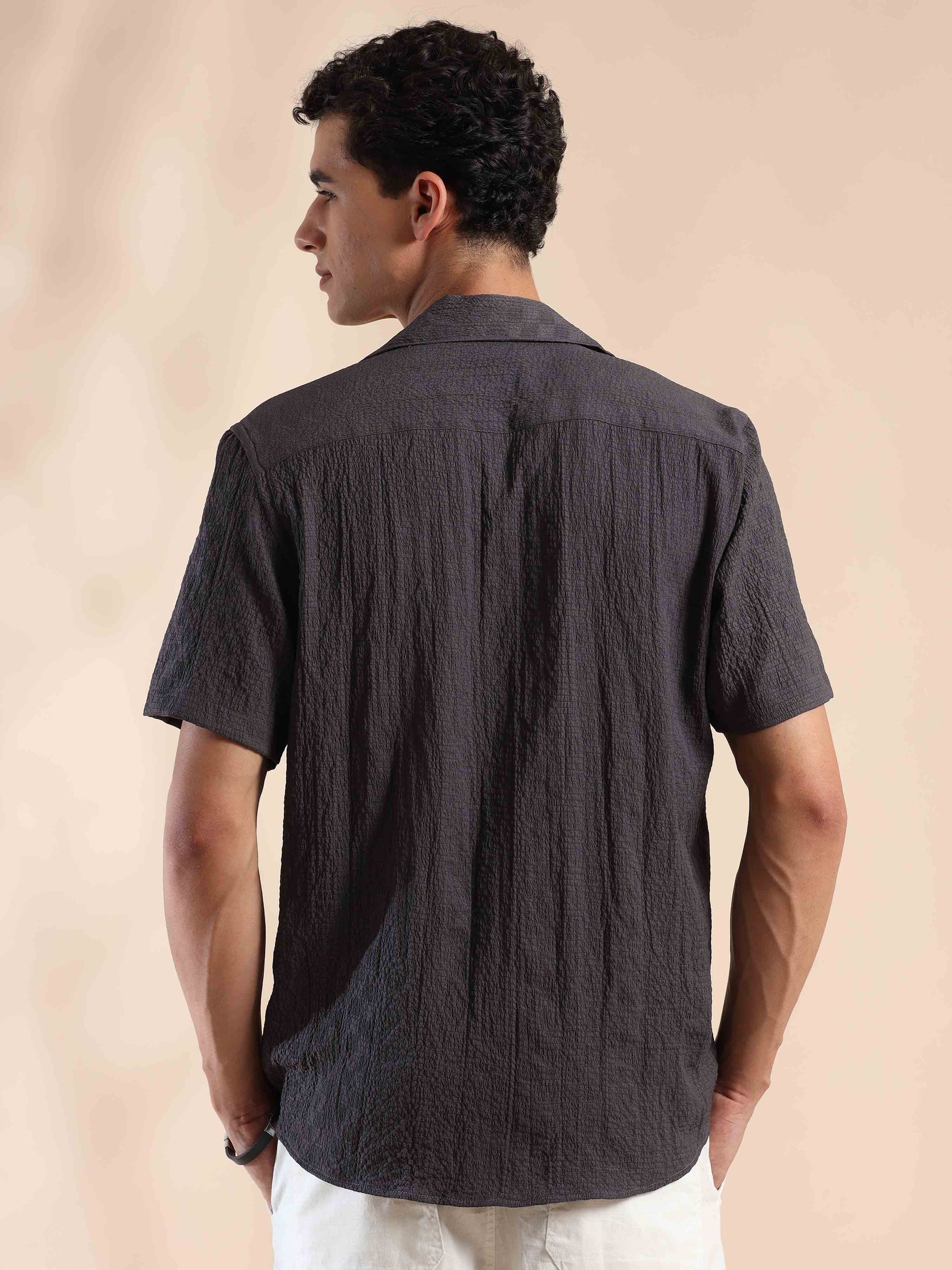 Half sleeve solid popcorn shirt for men