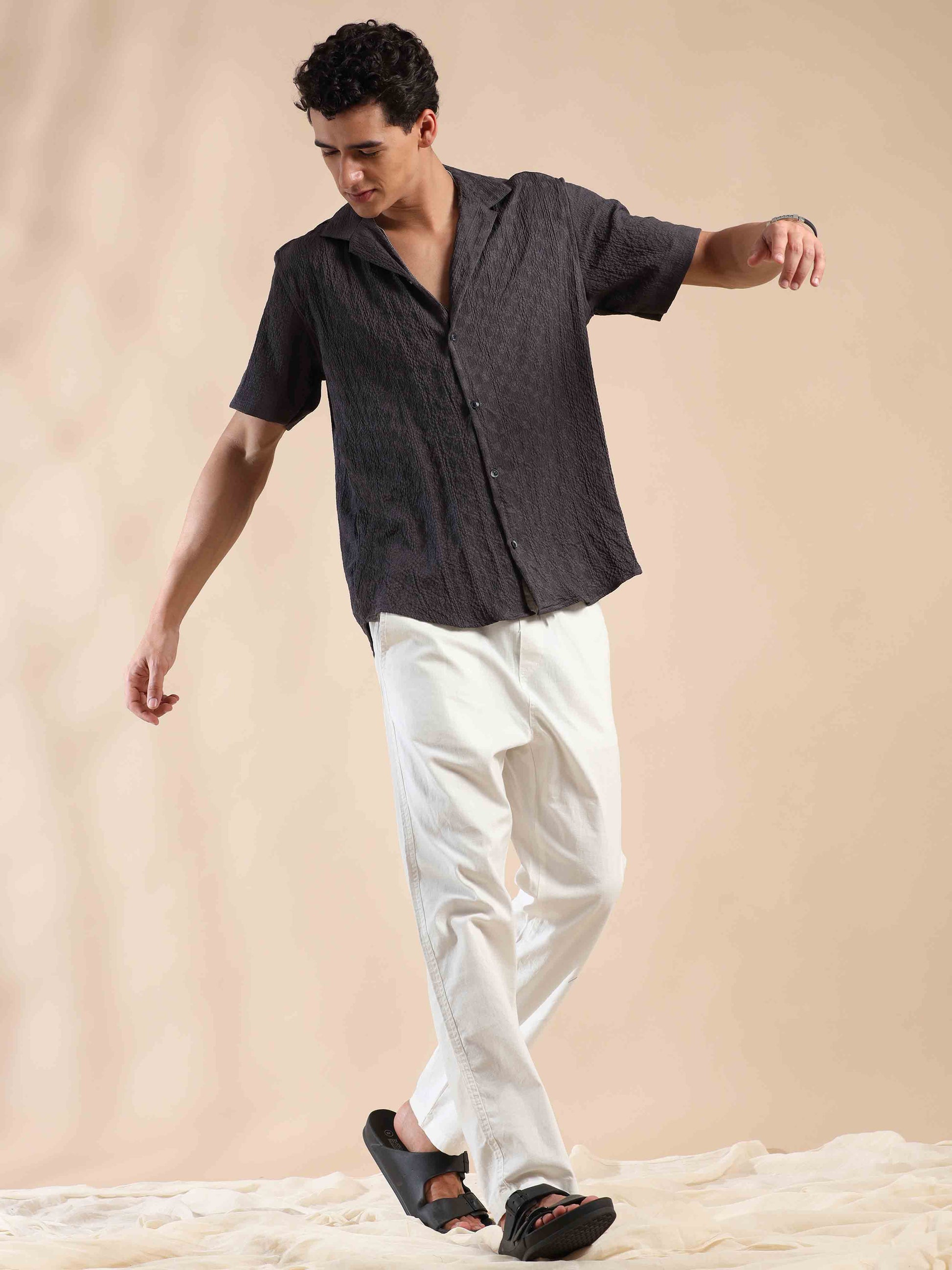 Half sleeve solid popcorn shirt for men