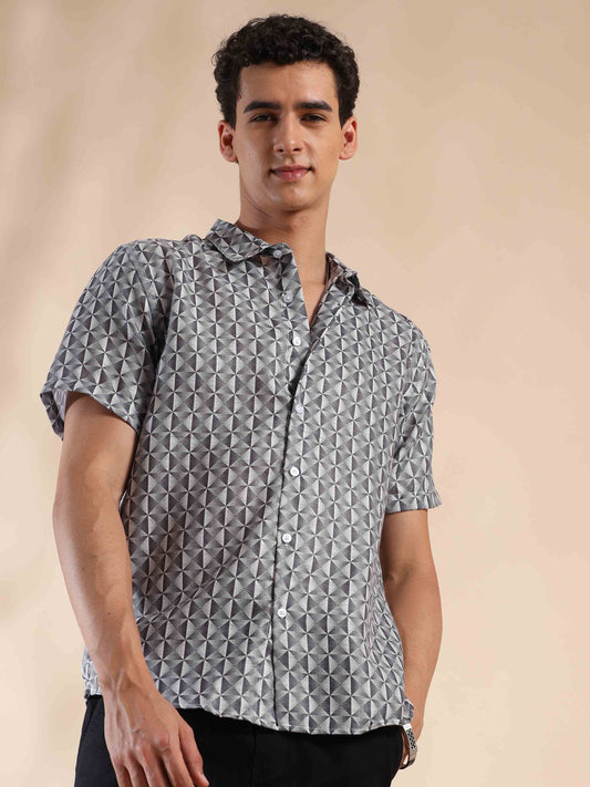 Half sleeve printed polyester cotton shirt for men