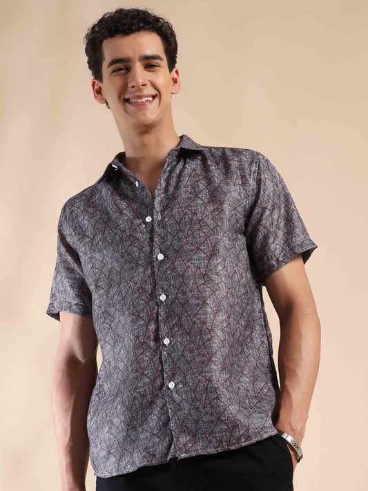 Half sleeve printed polyester cotton shirt for men