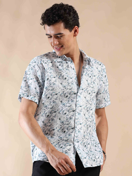 Half sleeve printed polyester cotton shirt for men