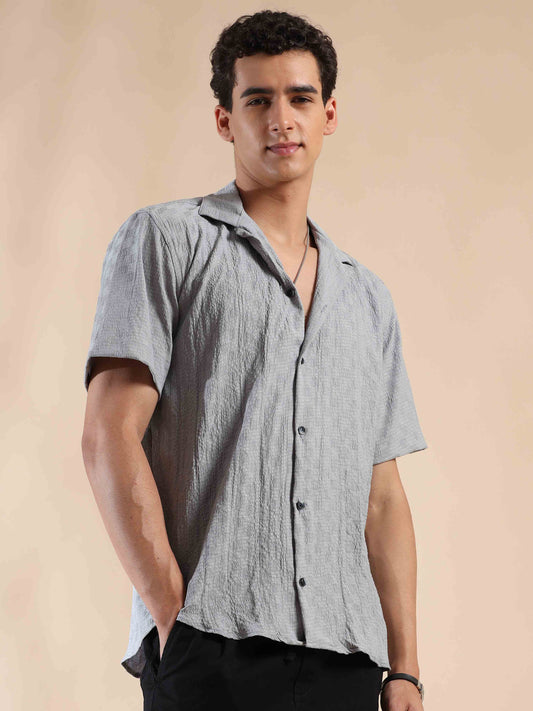 Half sleeve solid popcorn shirt for men
