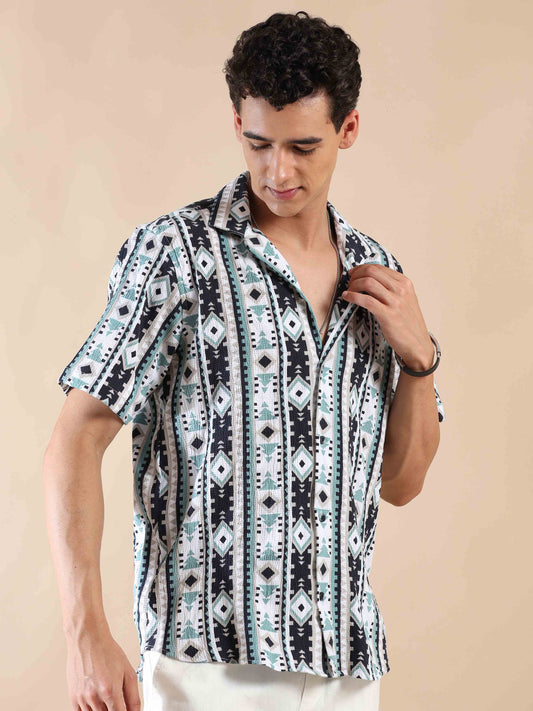 Half sleeve printed polyester cotton shirt for men